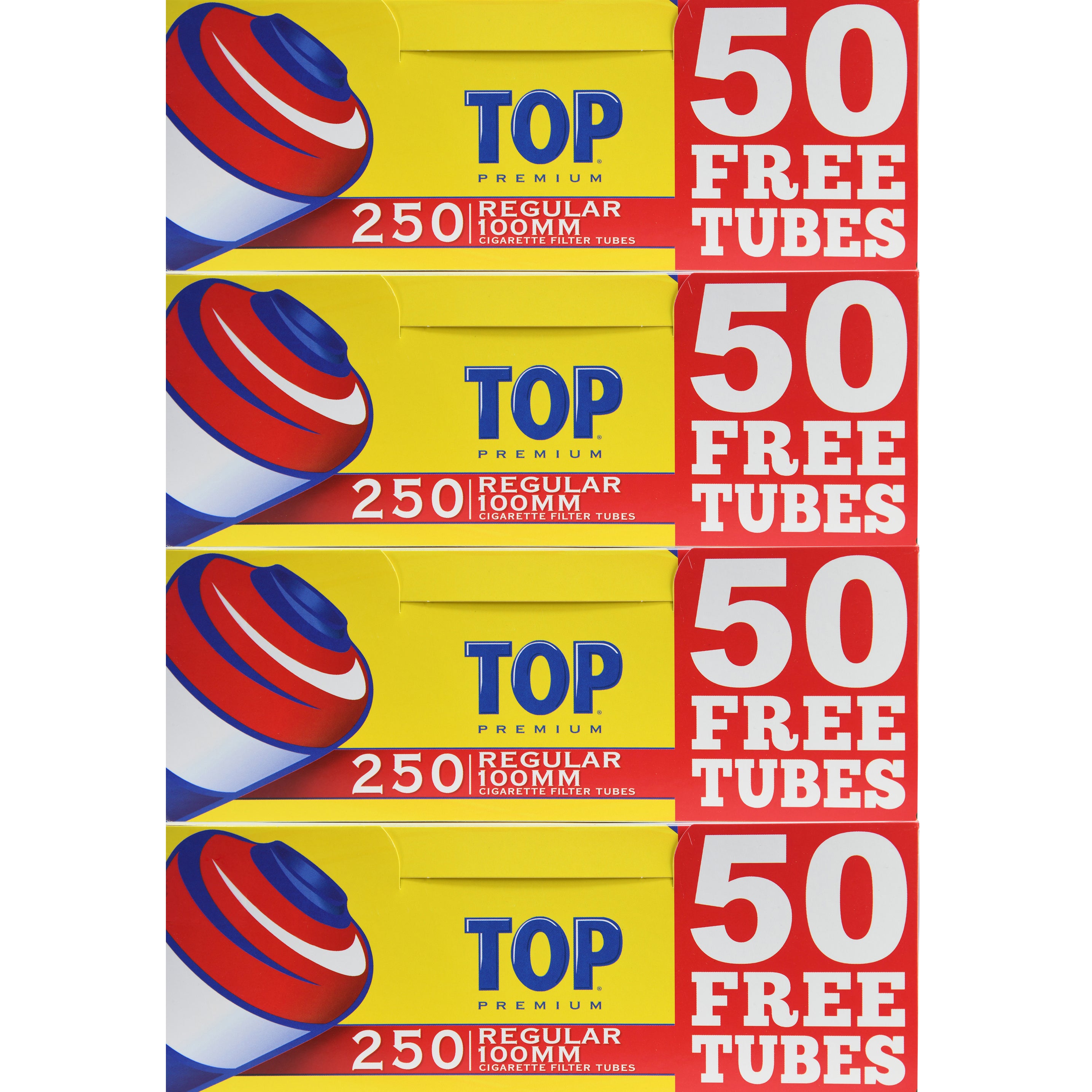 TOP FILTER CIGARETTE TUBES REGULAR 100 SIZE 4 BOXES, 250 CT EACH - Image 1