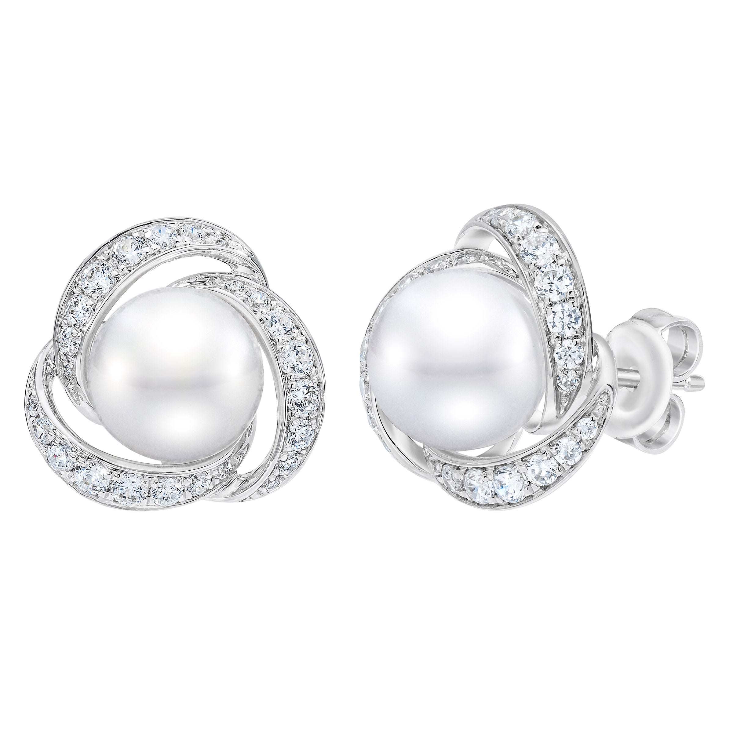 14KT GOLD 7.5-8MM FRESHWATER CULTURED & .50CTW DIA EARRINGS - Image 1