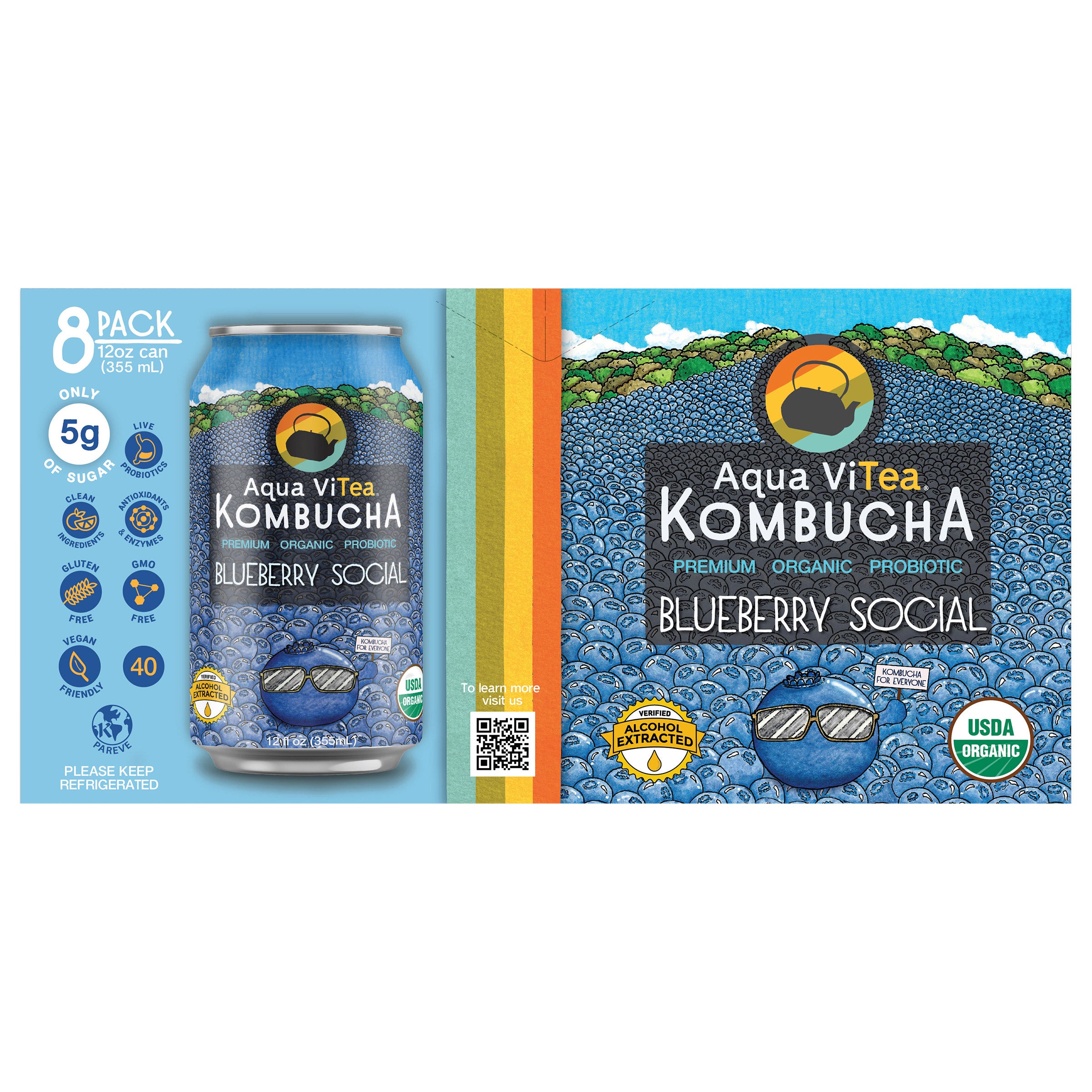 AQUA VITEA KOMBUCHA ORG BLUEBERRY SOCIAL 8/12 FL OZ (3 QUARTS)