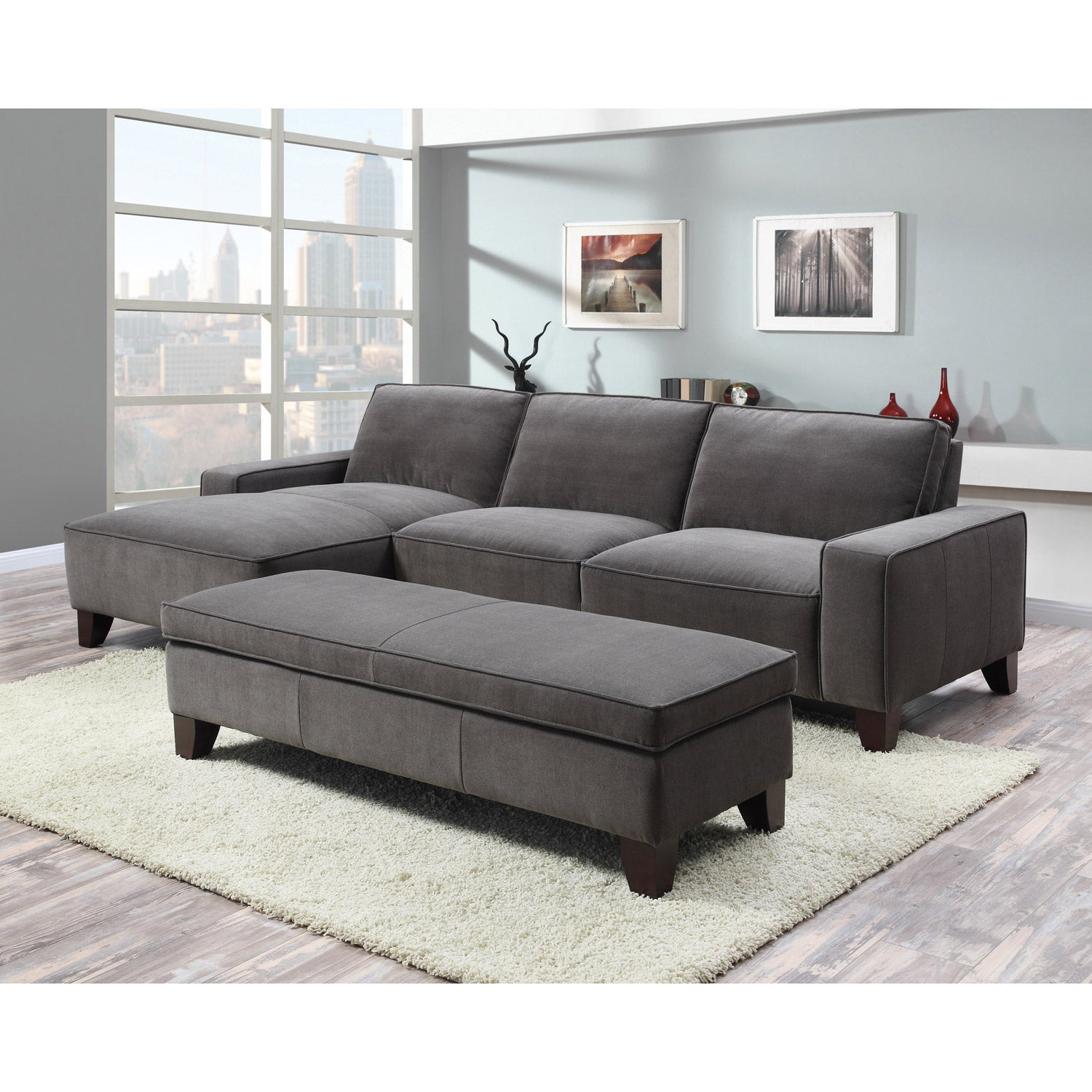 FABRIC SECTIONAL WITH STORAGE OTTOMAN