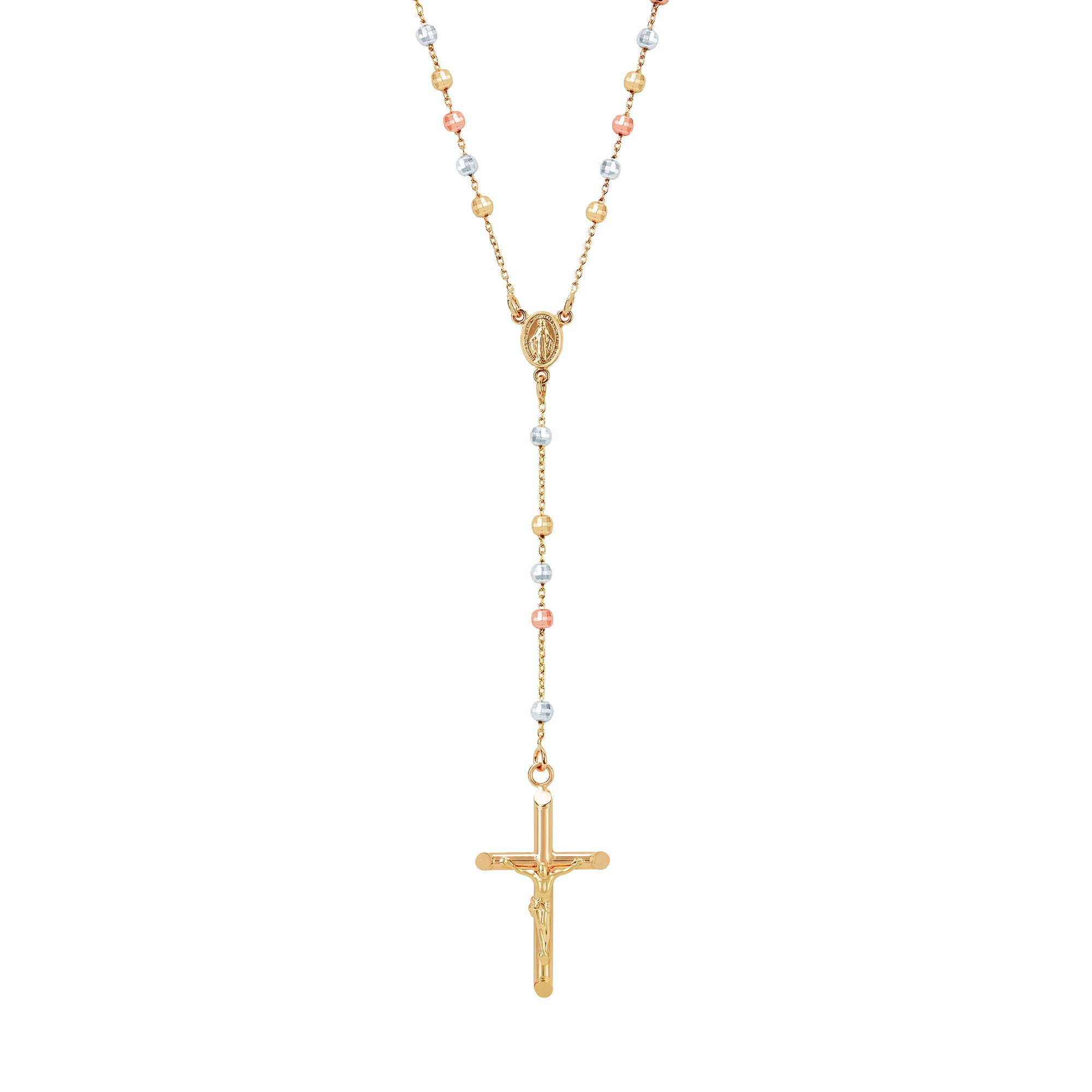 14KT TRI COLOR GOLD ROSARY ON 18¨ CHAIN MADE IN ITALY - Image 1