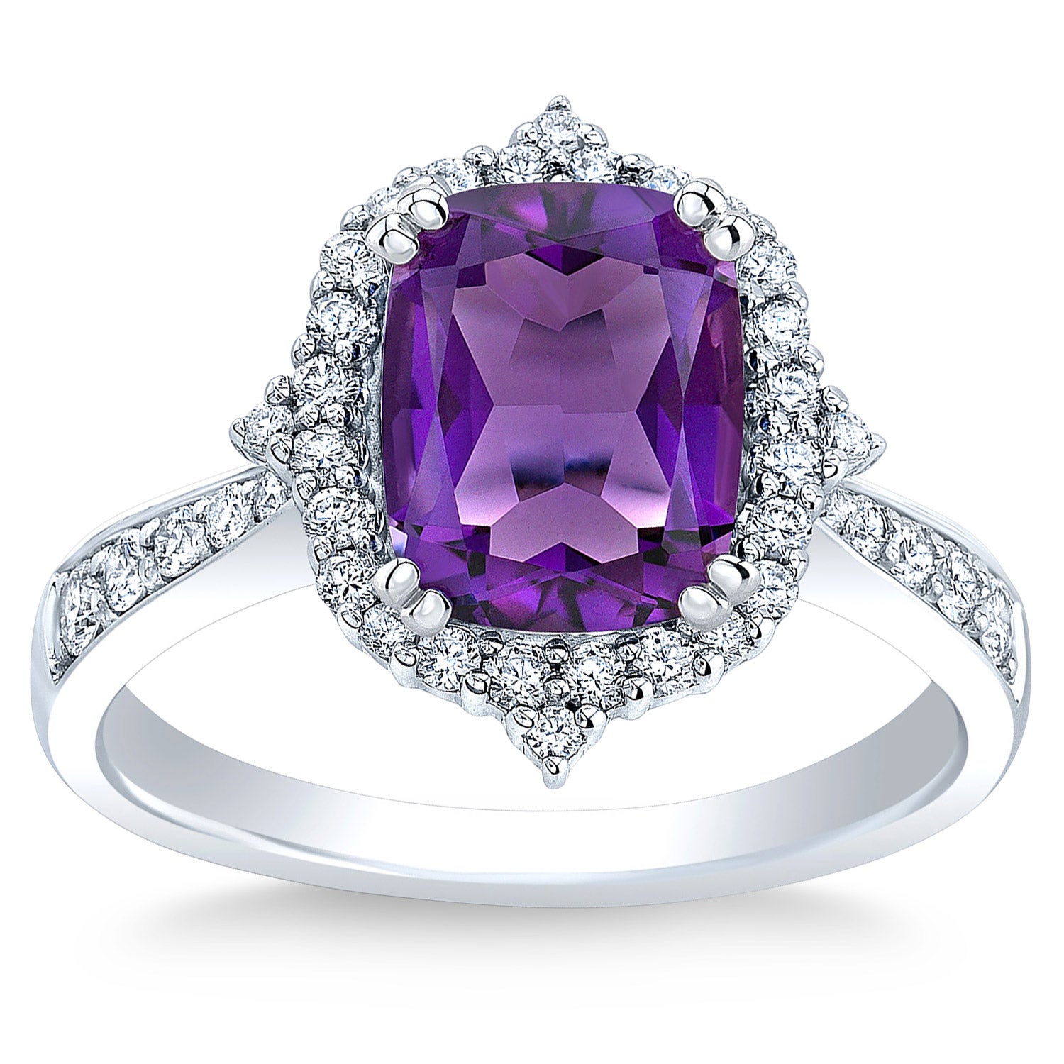 14KT WHITE GOLD .40CTW VS2 I ROUND DIAMOND & AMETHYST RING SIZE 7 - Image 1