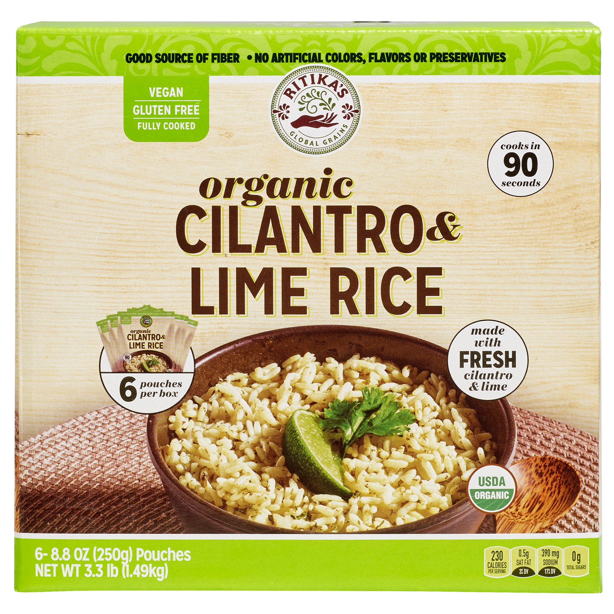 RITIKA'S GLOBAL GRAINS ORG CILANTRO LIME RICE 6/8.8 OUNCE POUCHES