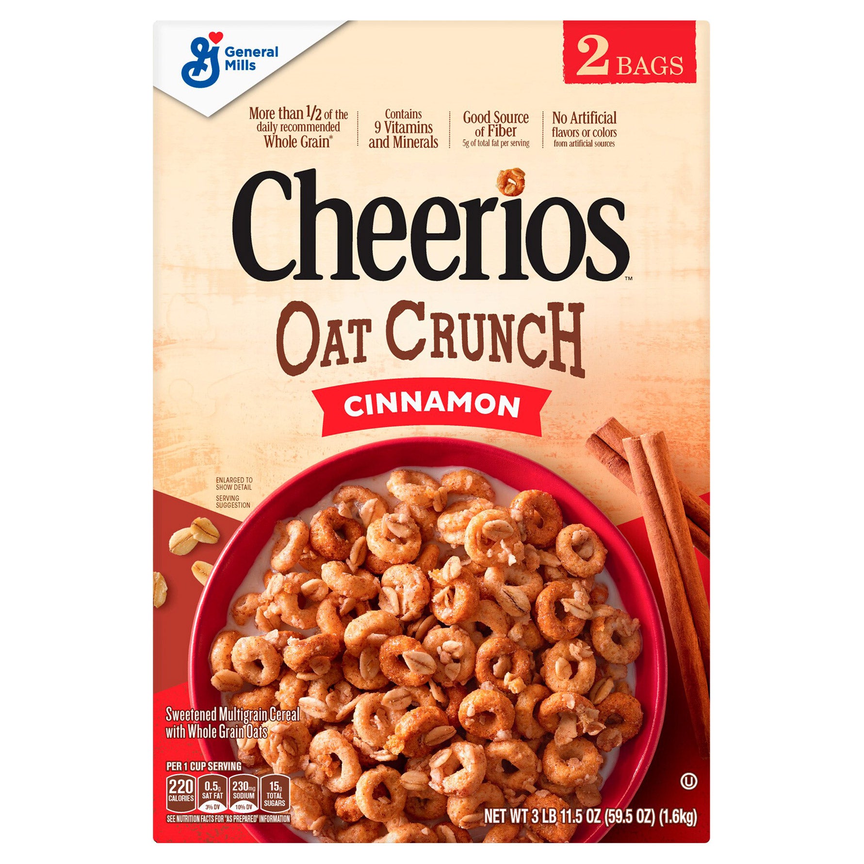 GENERAL MILLS CHEERIOS OAT CRUNCH 2/29.75 OZ - Image 1
