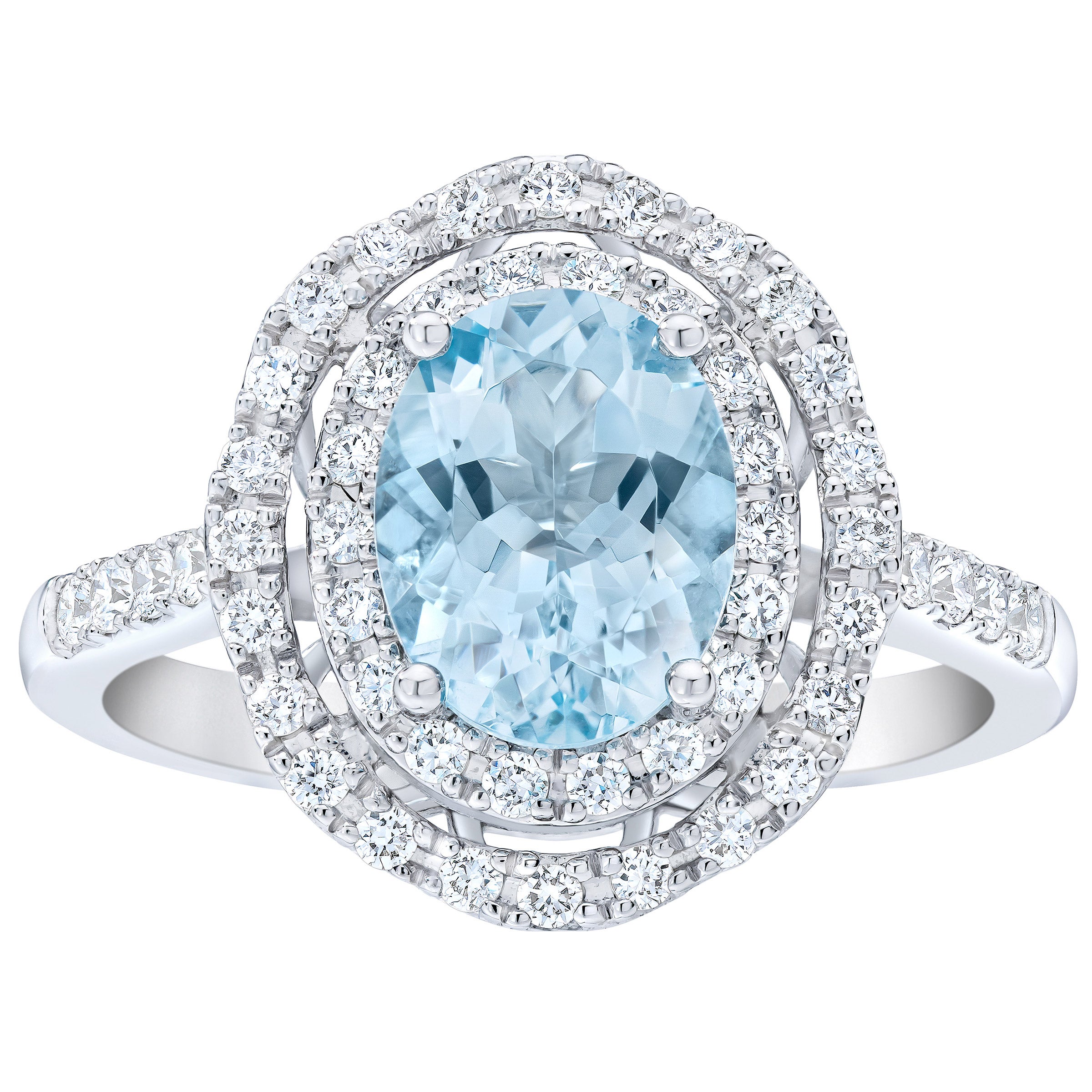 14KT WHITE GOLD VS2 I 0.40CTW DIAMOND AND OVAL AQUAMARINE RING - Image 1