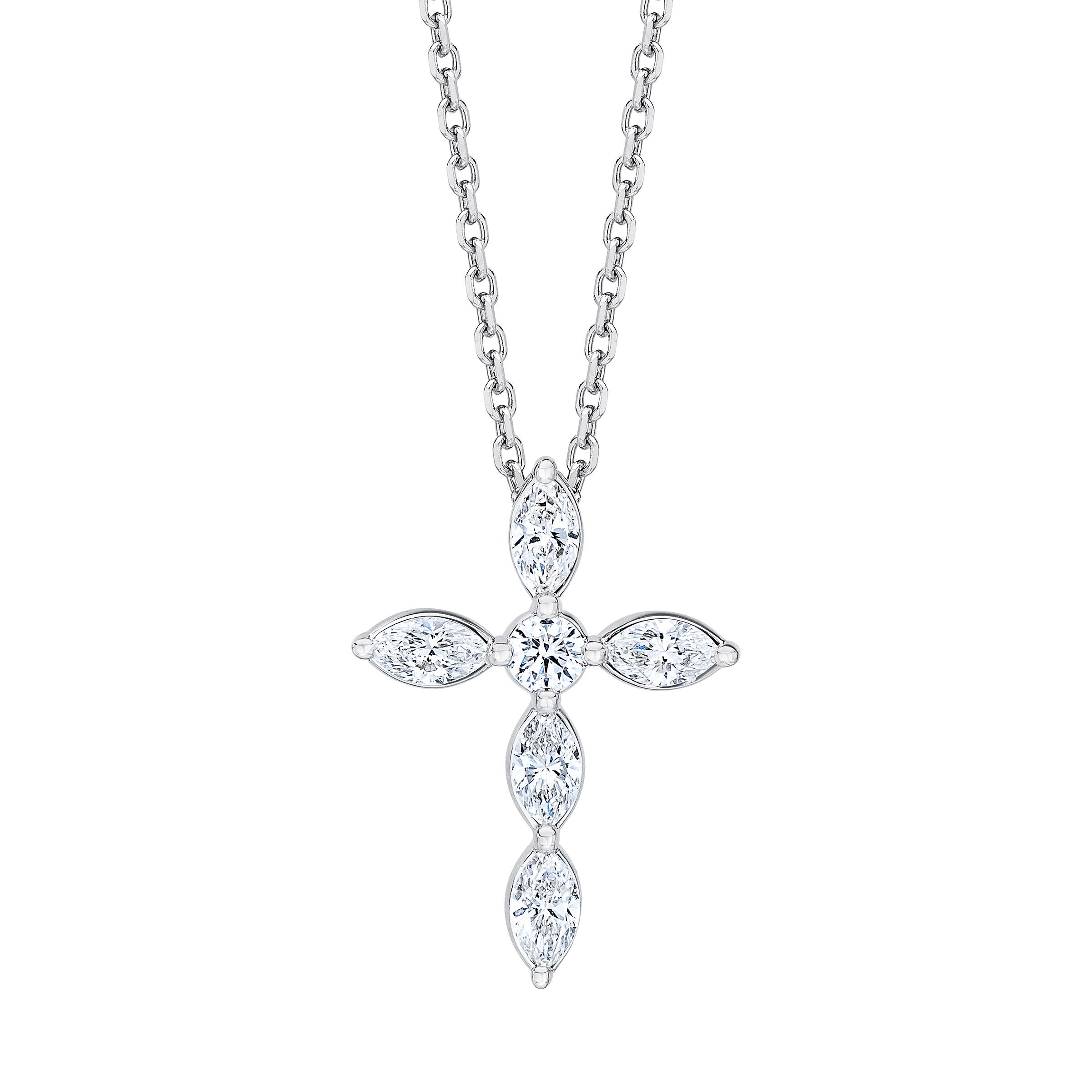 14KT WHITE GOLD VS2 G 0.85CTW MARQUISE CUT DIAMOND CROSS PENDANT