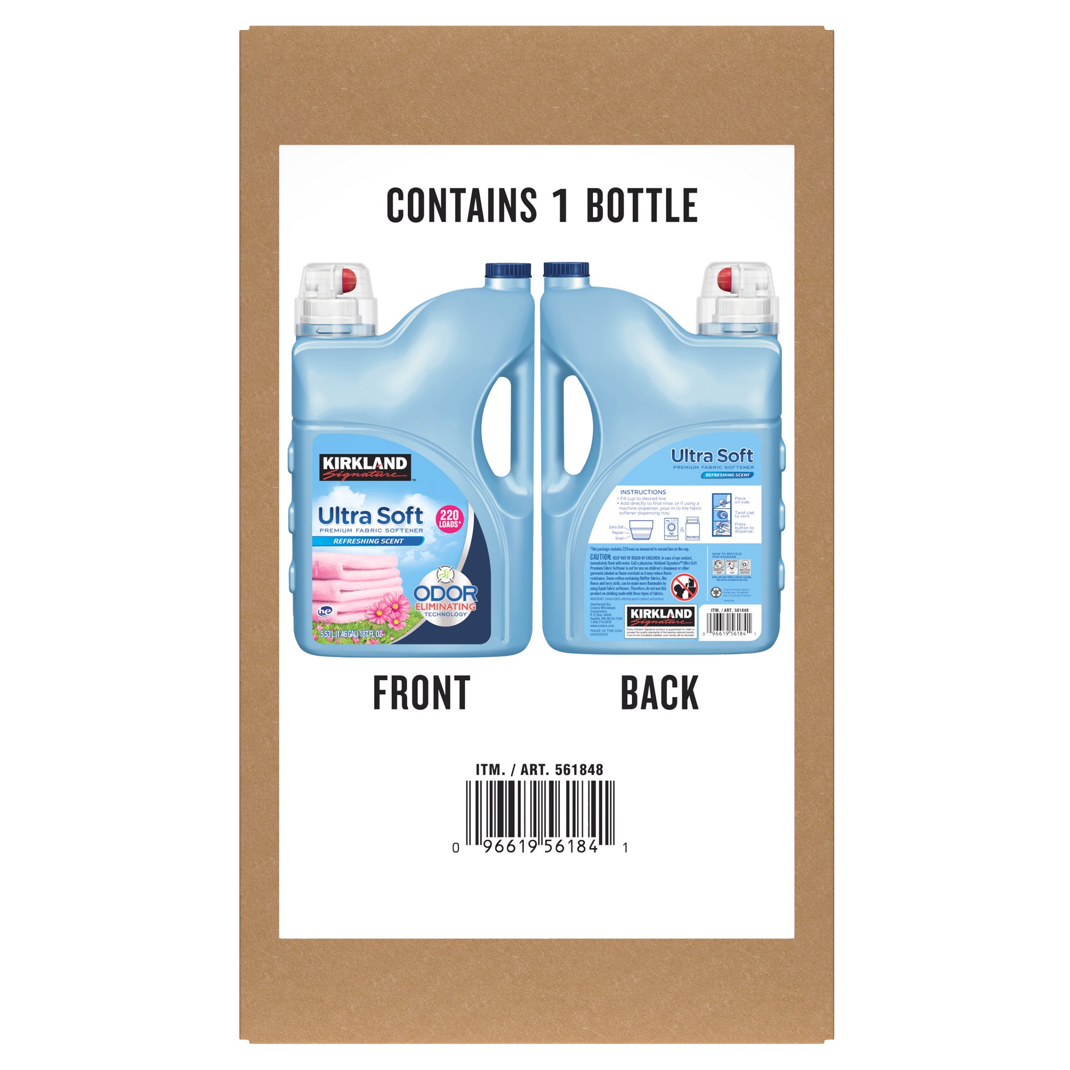 KIRKLAND SIGNATURE LIQUID FABRIC SOFTENER 220 LOADS/187 OUNCES