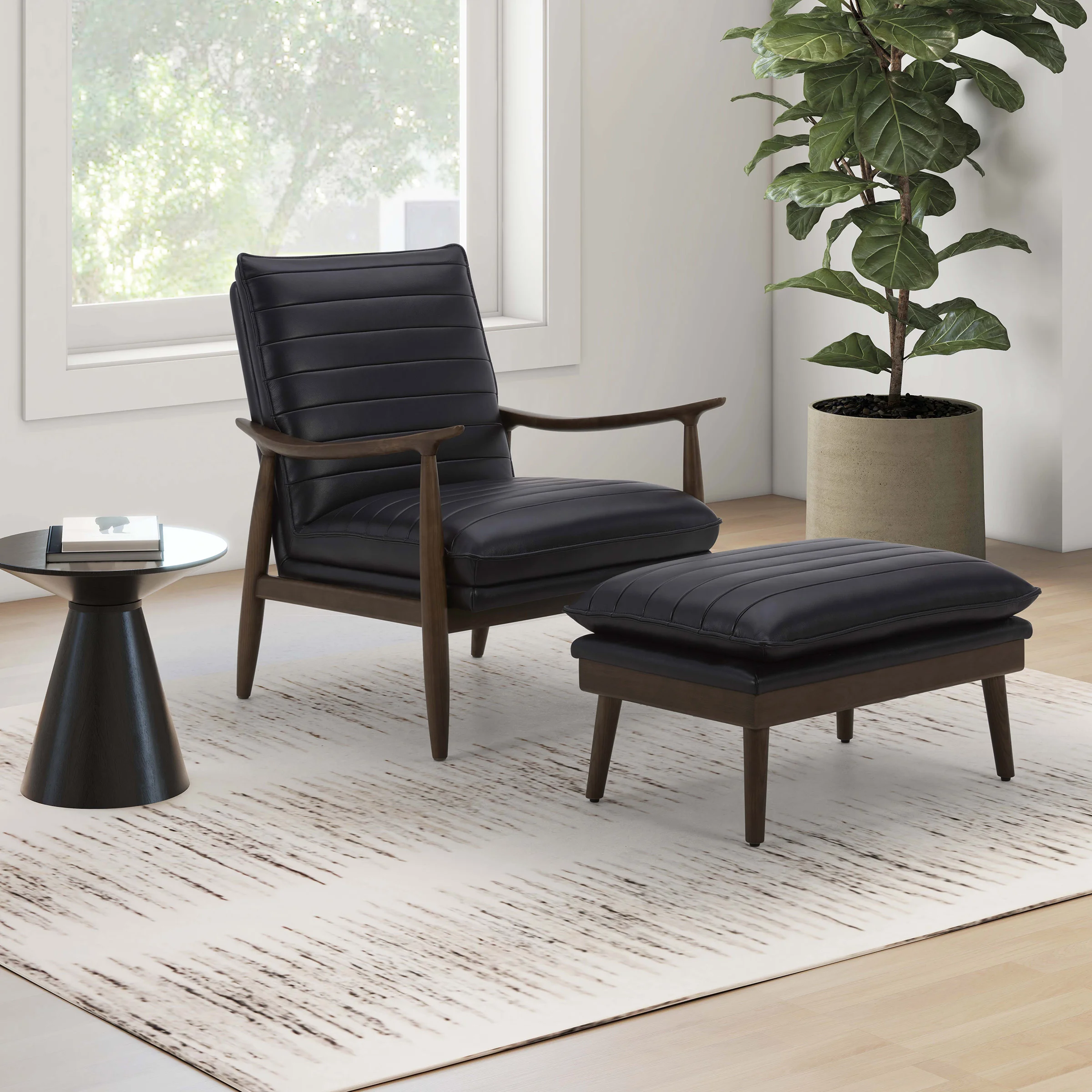 AIDEN & IVY HEPBERN LEATHER CHAIR WITH OTTOMAN - Image 1