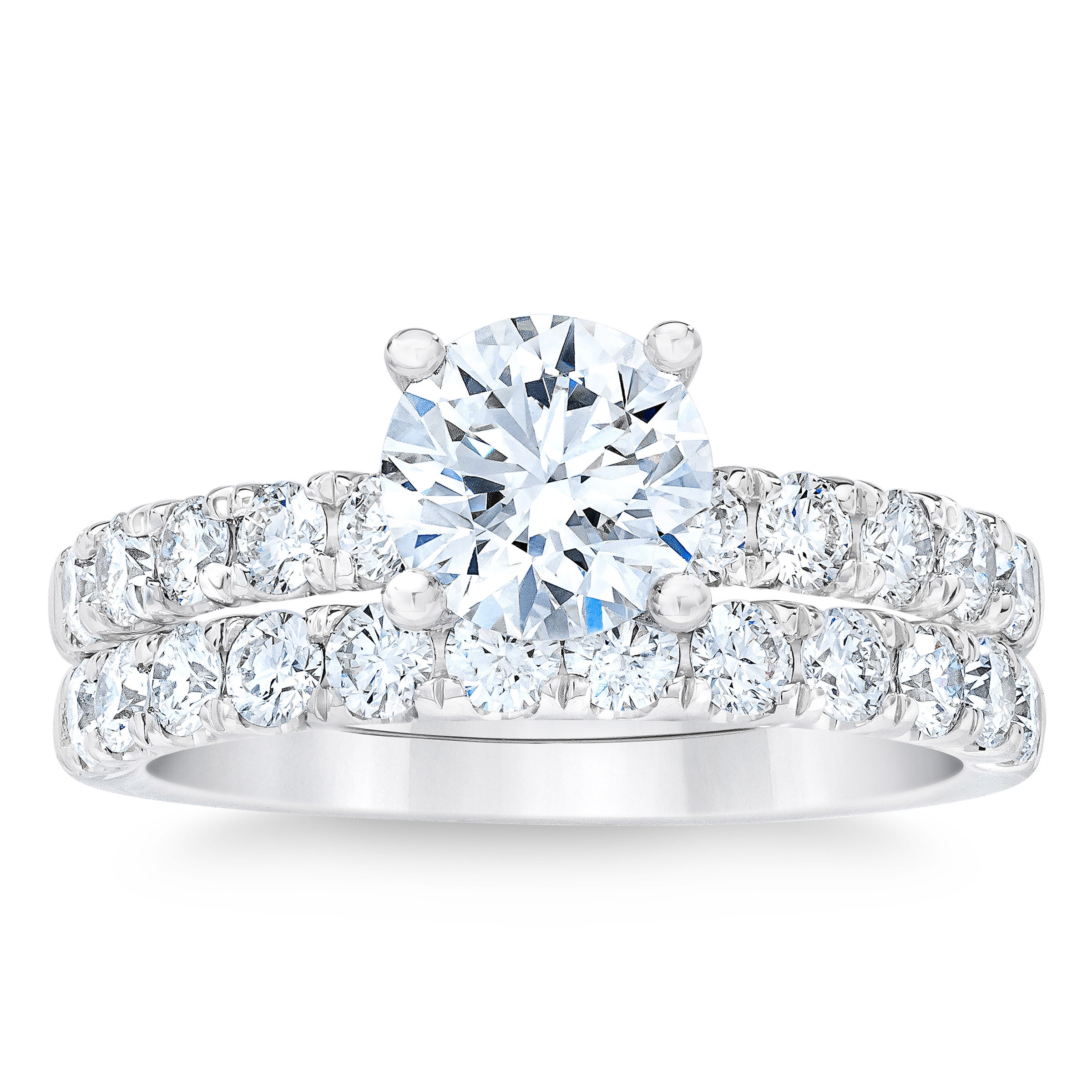 2.68CTW ROUND DIAMOND PLATINUM WEDDING SET 1.50CT CENTER VS2 ¨F¨ - Image 1