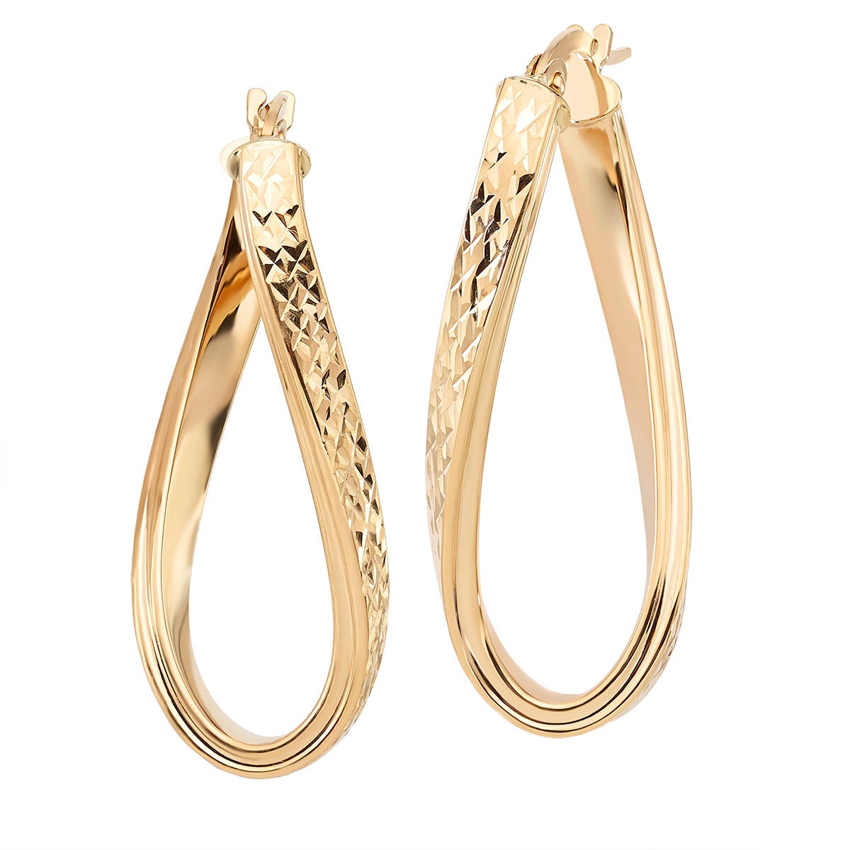 14KT YELLOW GOLD TWISTED HOOP EARRINGS MADE IN ITALY - Image 1
