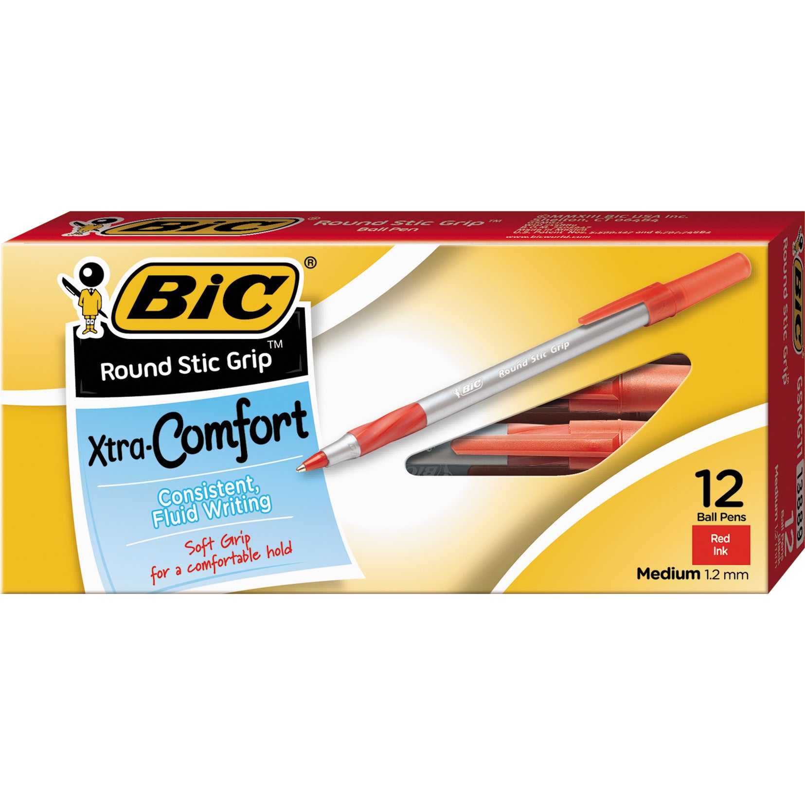 BIC ROUND STIC GRIP RED BALLPOINT PEN BICGSMG11RD 12CT - Image 1