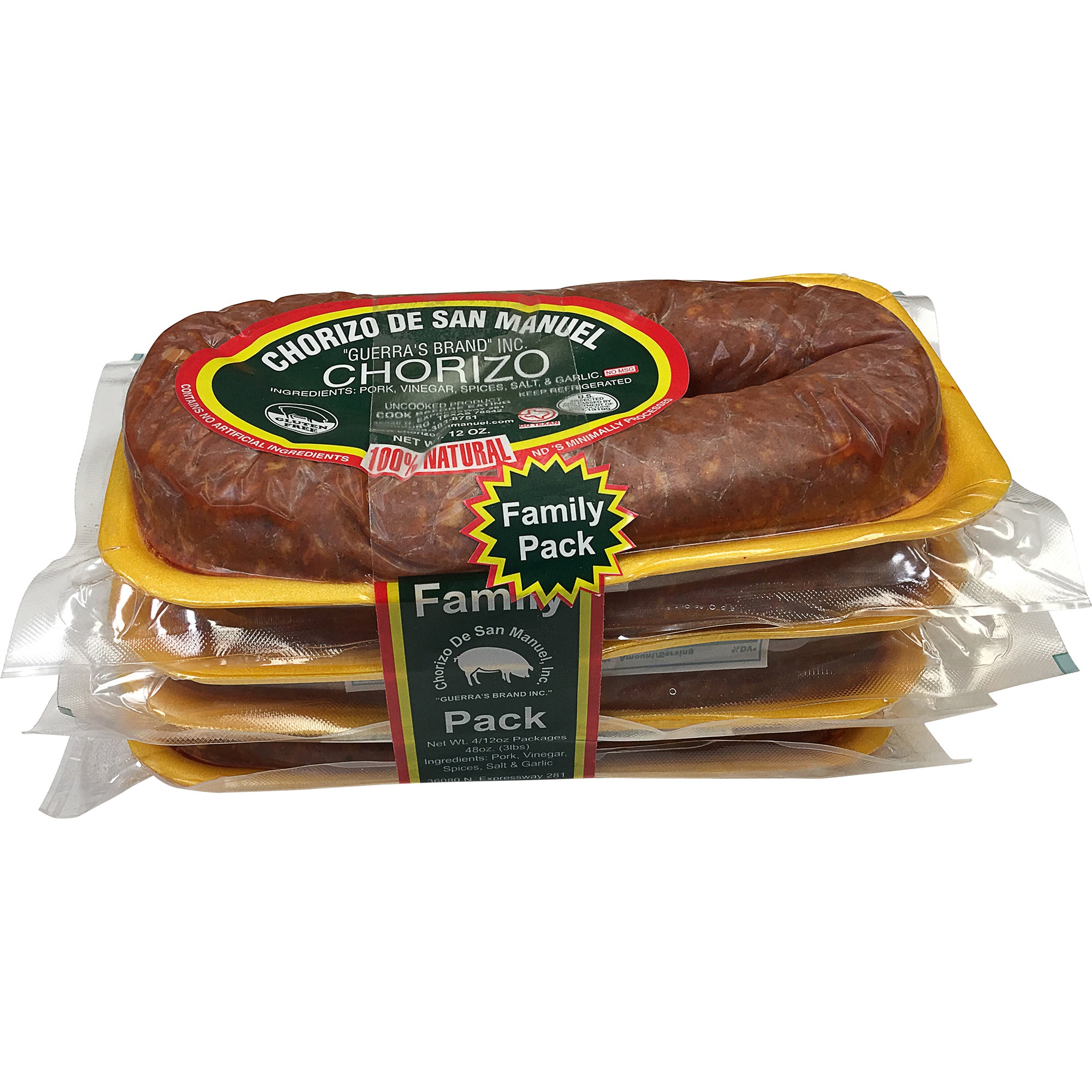 CHORIZO DE SAN MANUEL PORK CHORIZO SAUSAGE 3 LB