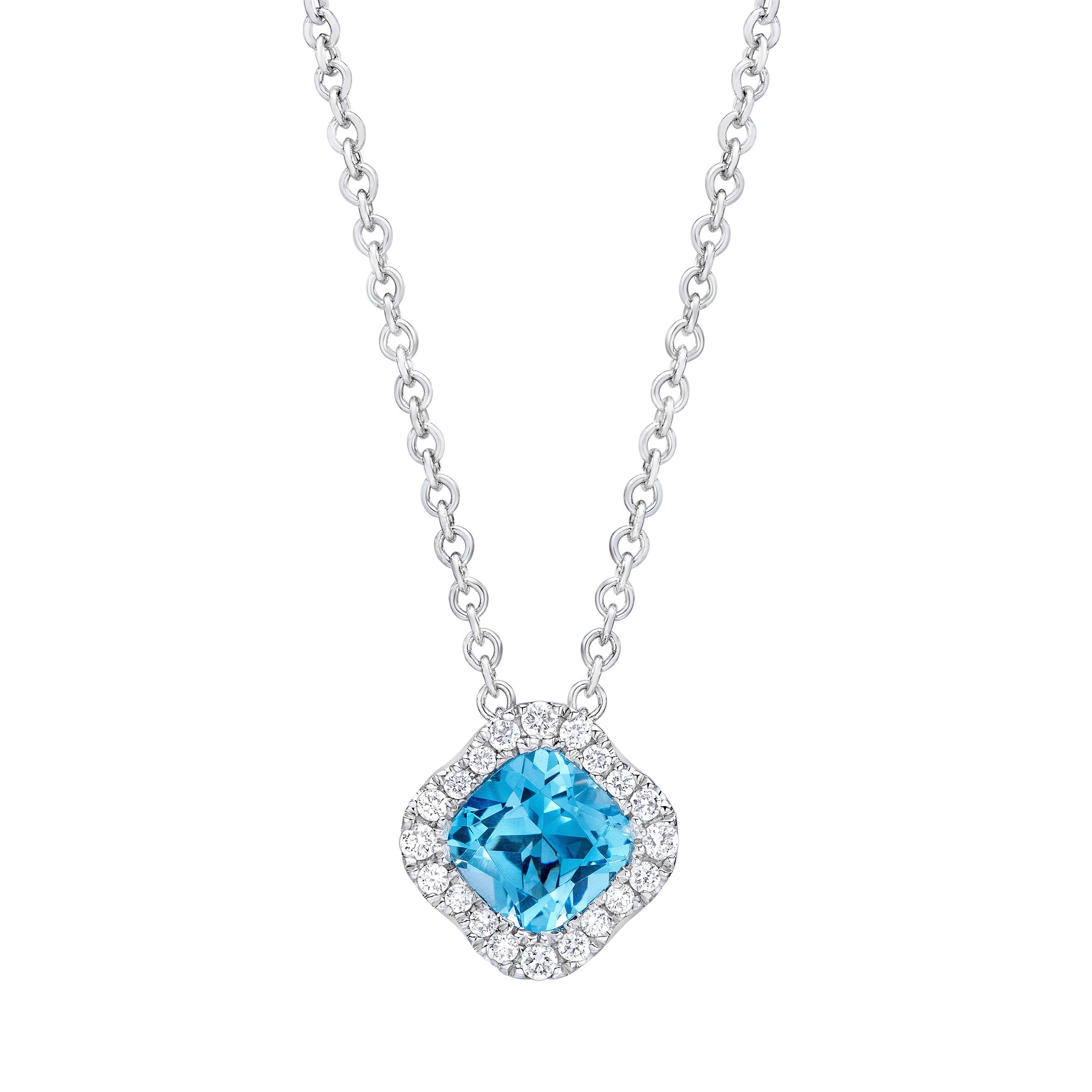 14KT WHITE GOLD VS2 I .13CTW DIAMOND & BLUE TOPAZ PENDANT - Image 1