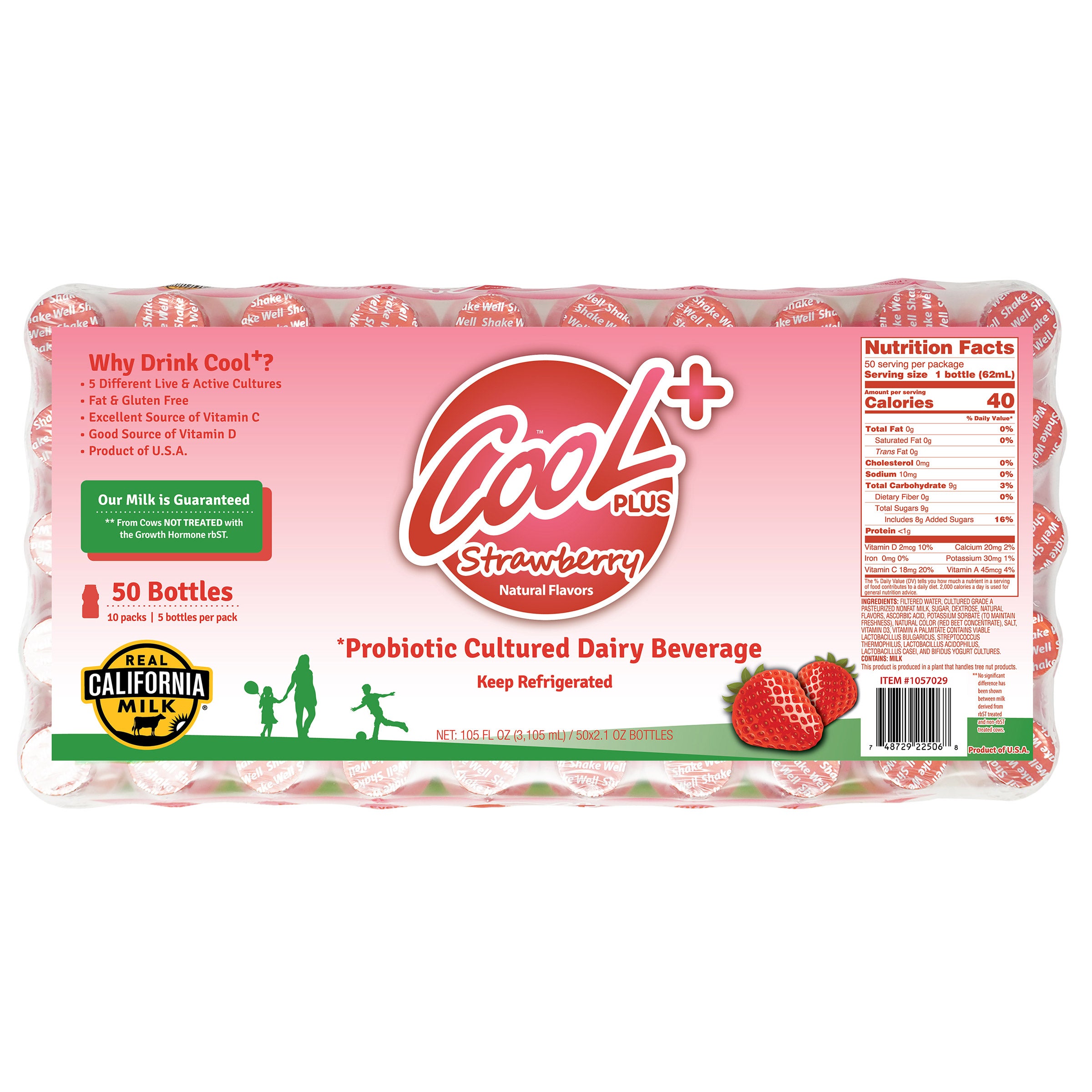 COOL PLUS STRAWBERRY DAIRY BEVERAGE 50 COUNT 2.1 OUNCES EA - Image 1