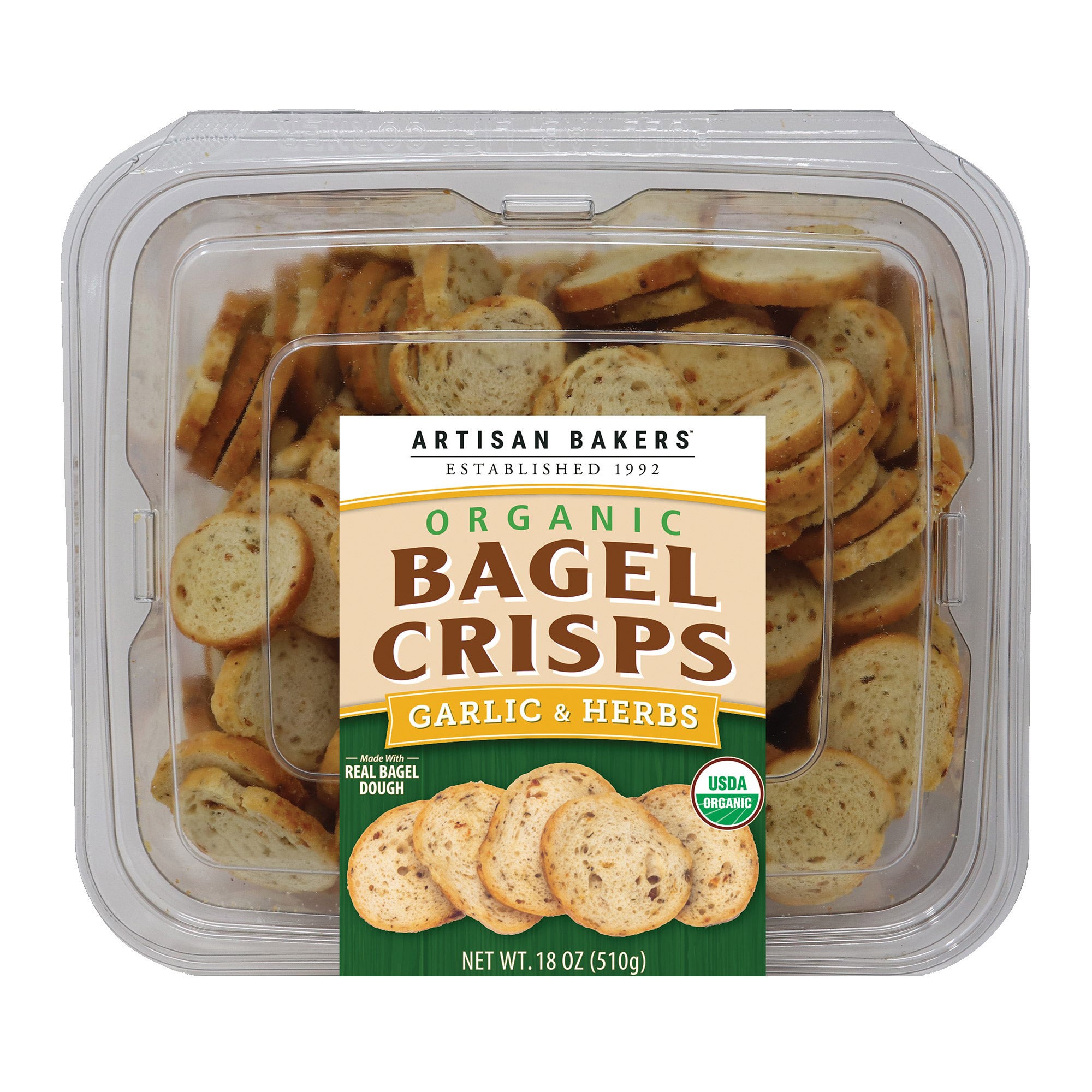 ORGANIC ARTISAN BAKERS GARLIC AND HERB BAGEL CRISPS 18 OUNCES - Image 1