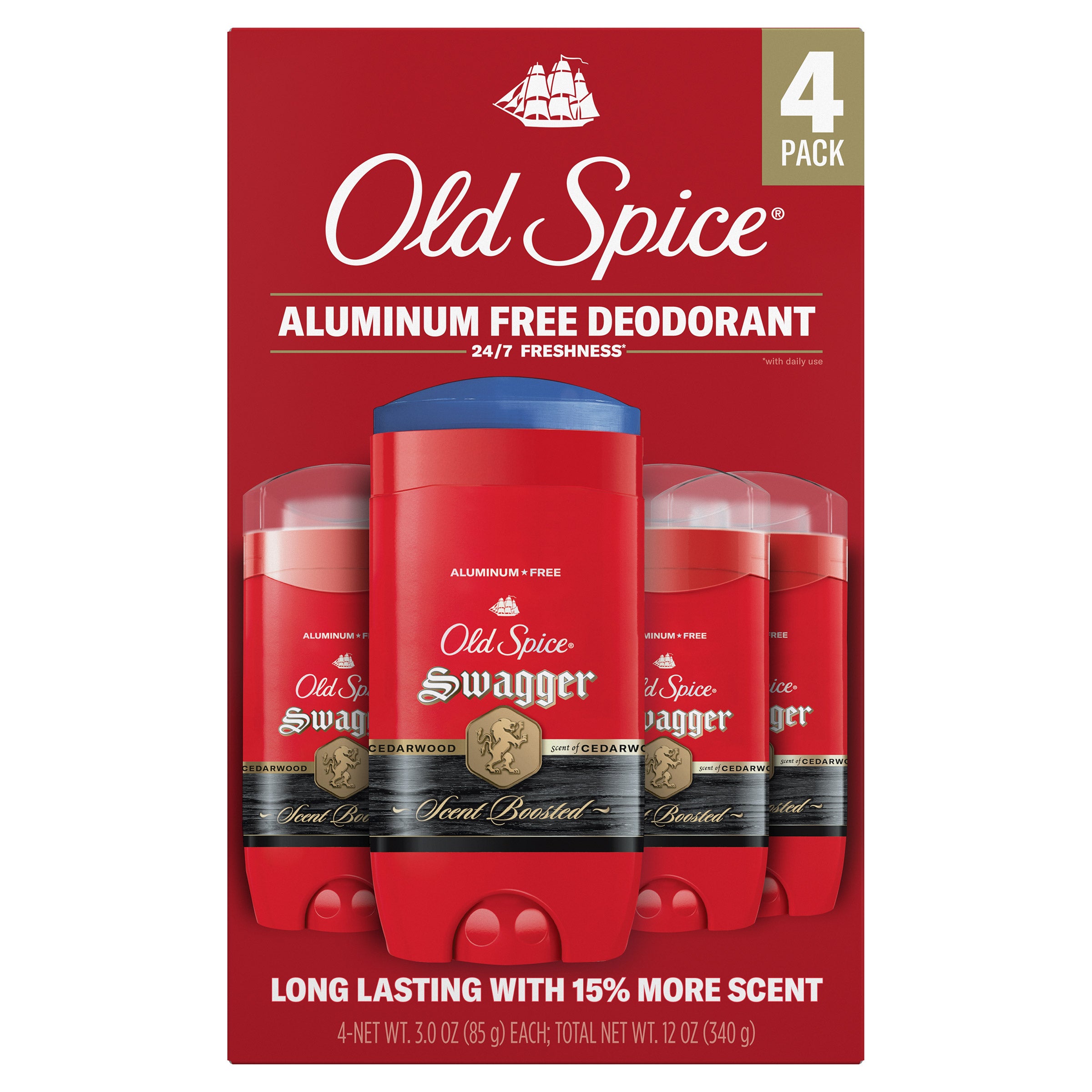 OLD SPICE SWAGGER DEODORANT ALUMINUM FREE 4PK/3 OZ
