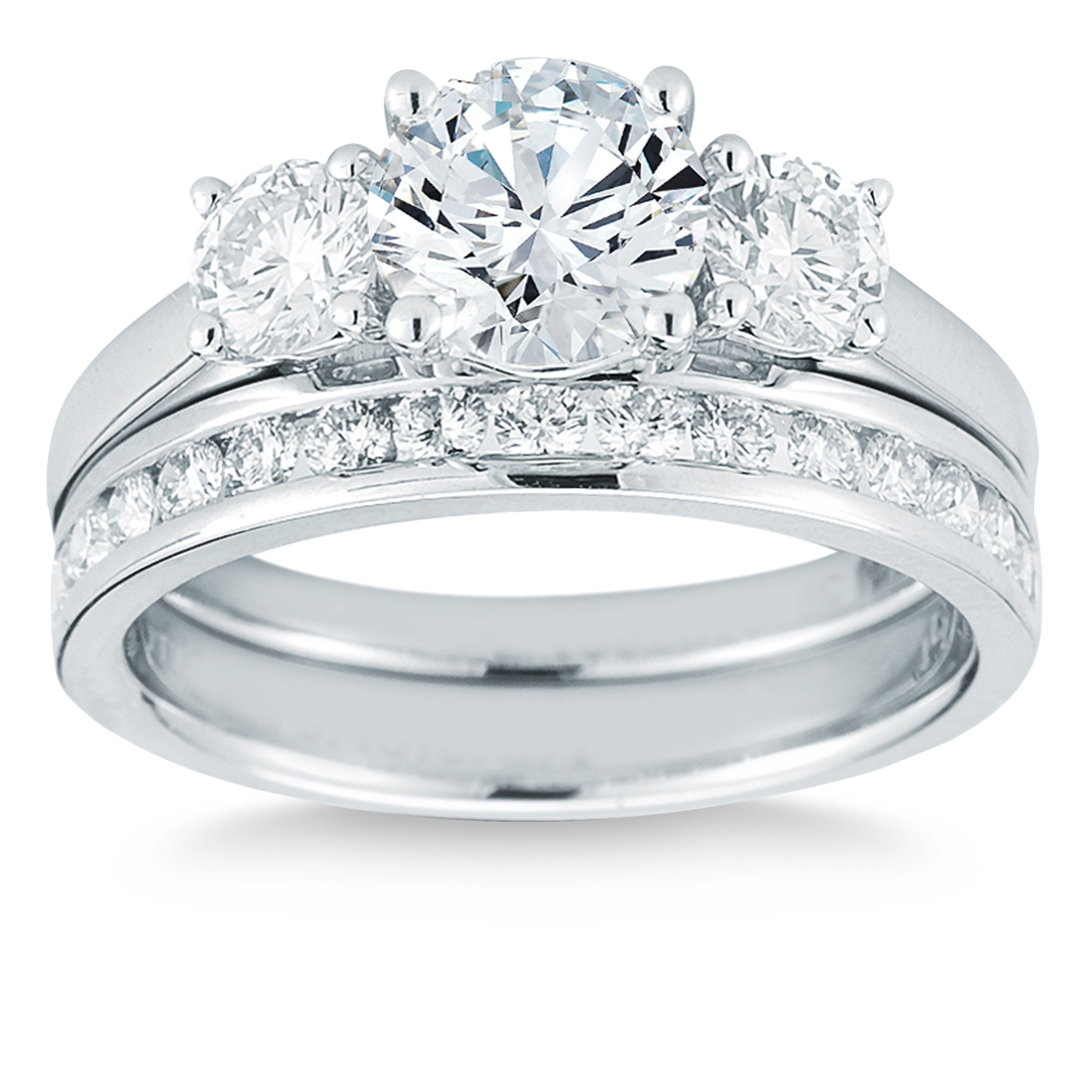 2.20 CTW ROUND DIAMOND 3 STONE WEDDING SET PLATINUM 1.20CT CENTER - Image 1