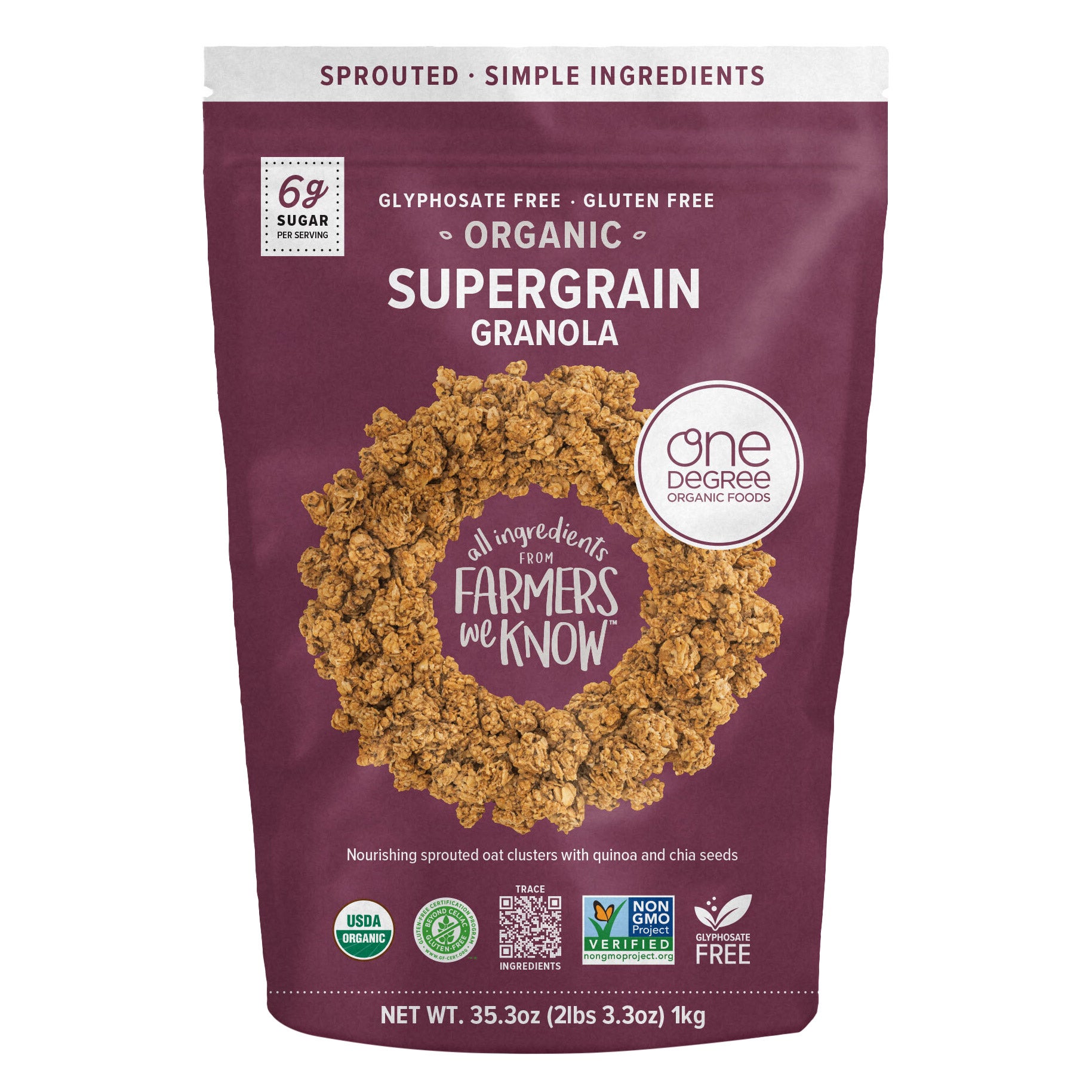 ONE DEGREE ORGANIC SUPERGRAIN GRANOLA 35.3OZ - Image 1