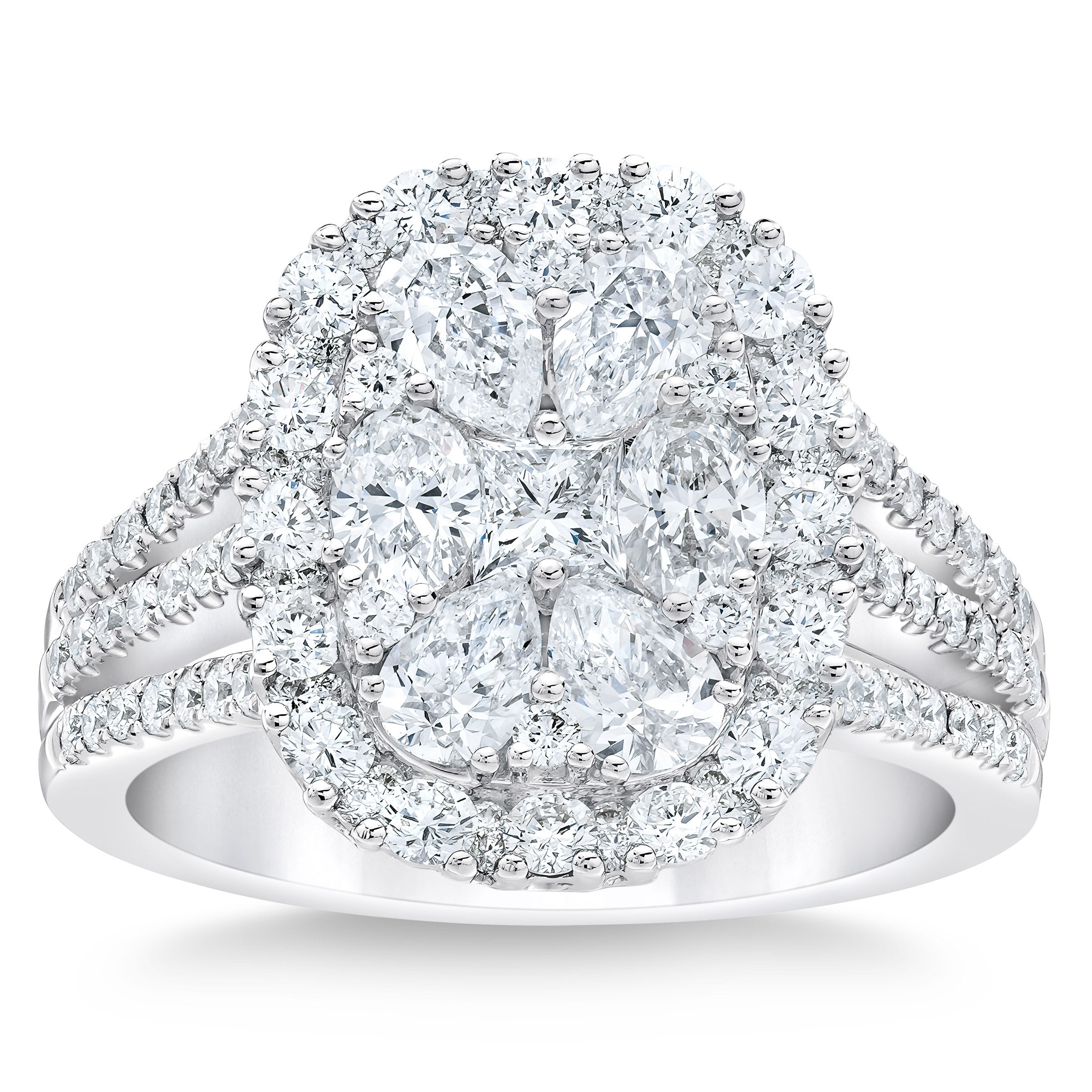 18KT WHITE GOLD VS2 I 2.17CTW MULTI CUT CLUSTER DIAMOND RING - Image 1