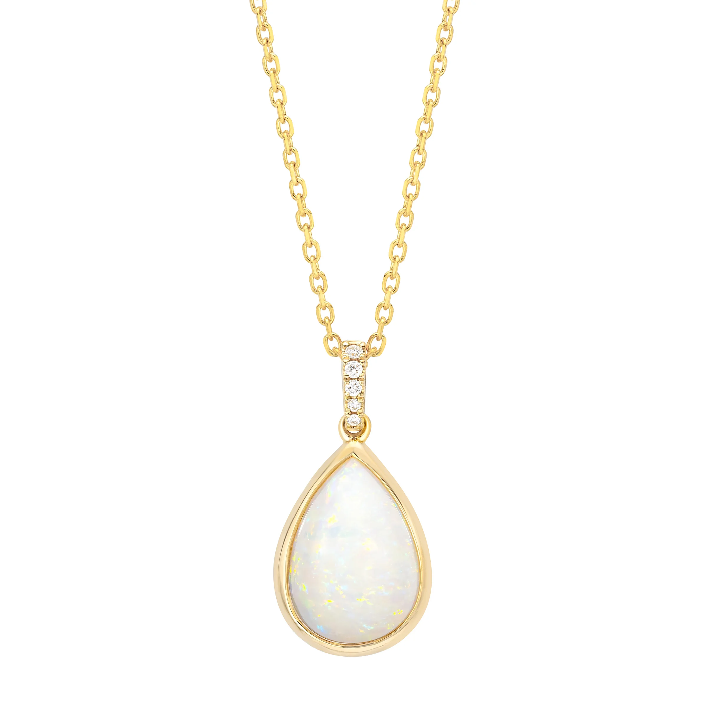 14KT YELLOW GOLD VS2 I .04CTW ROUND DIAMOND AND OPAL PEAR PENDANT