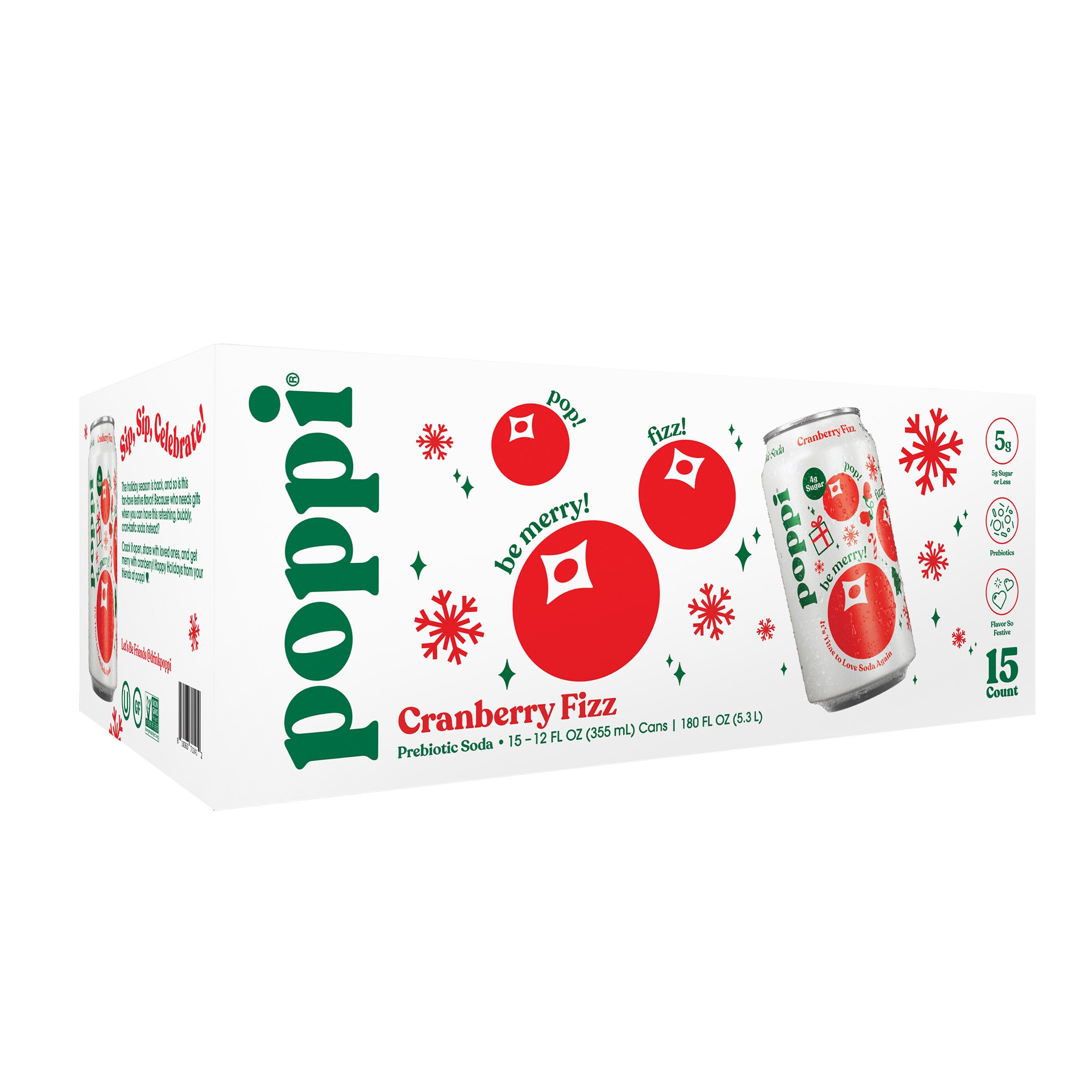 POPPI PREBIOTIC SODA CRANBERRY FIZZ 15/12 OZ CANS - Image 1