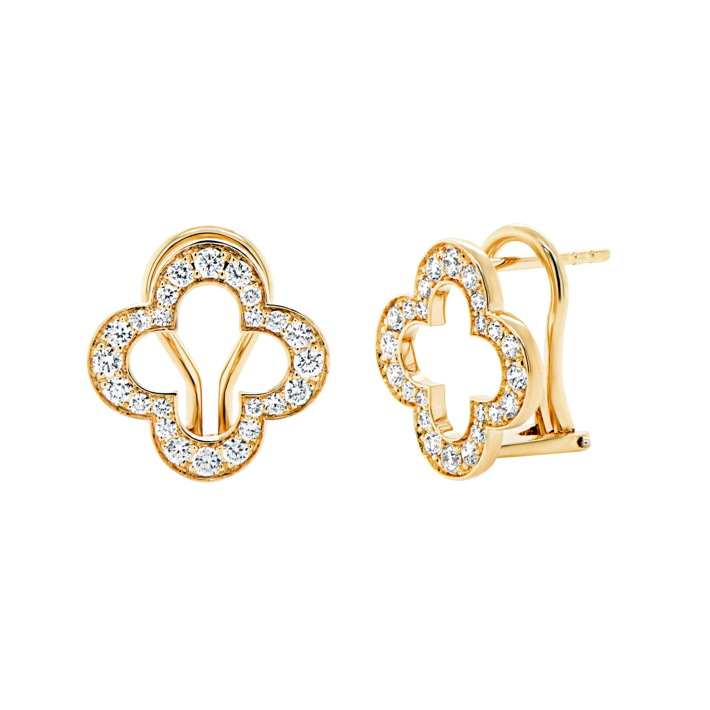 14KT YELLOW GOLD VS2 I 0.60CTW ROUND DIAMOND CLOVER EARRINGS - Image 1