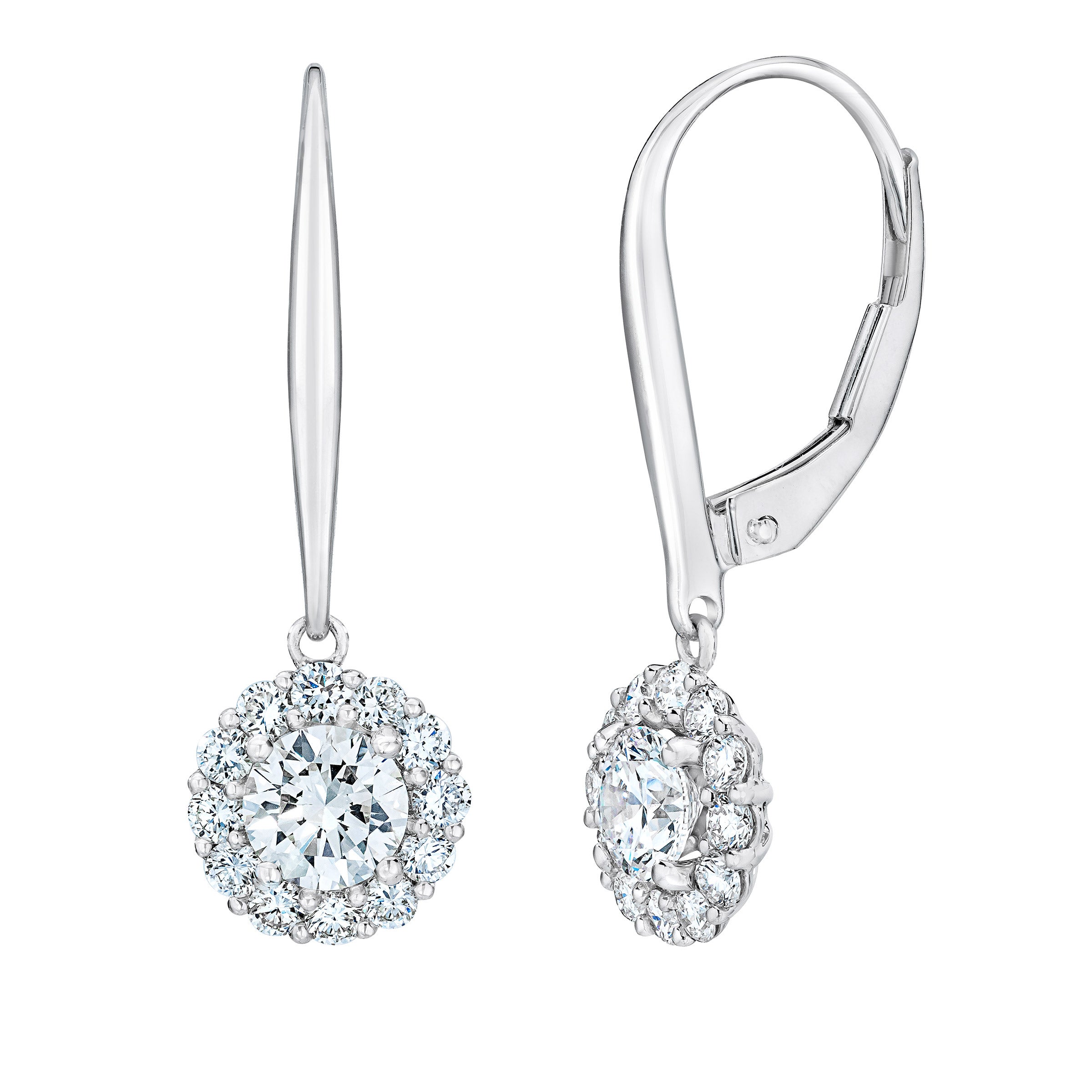 14KT WHITE GOLD VS2 I 1.00CTW ROUND DIAMOND DANGLE EARRINGS - Image 1