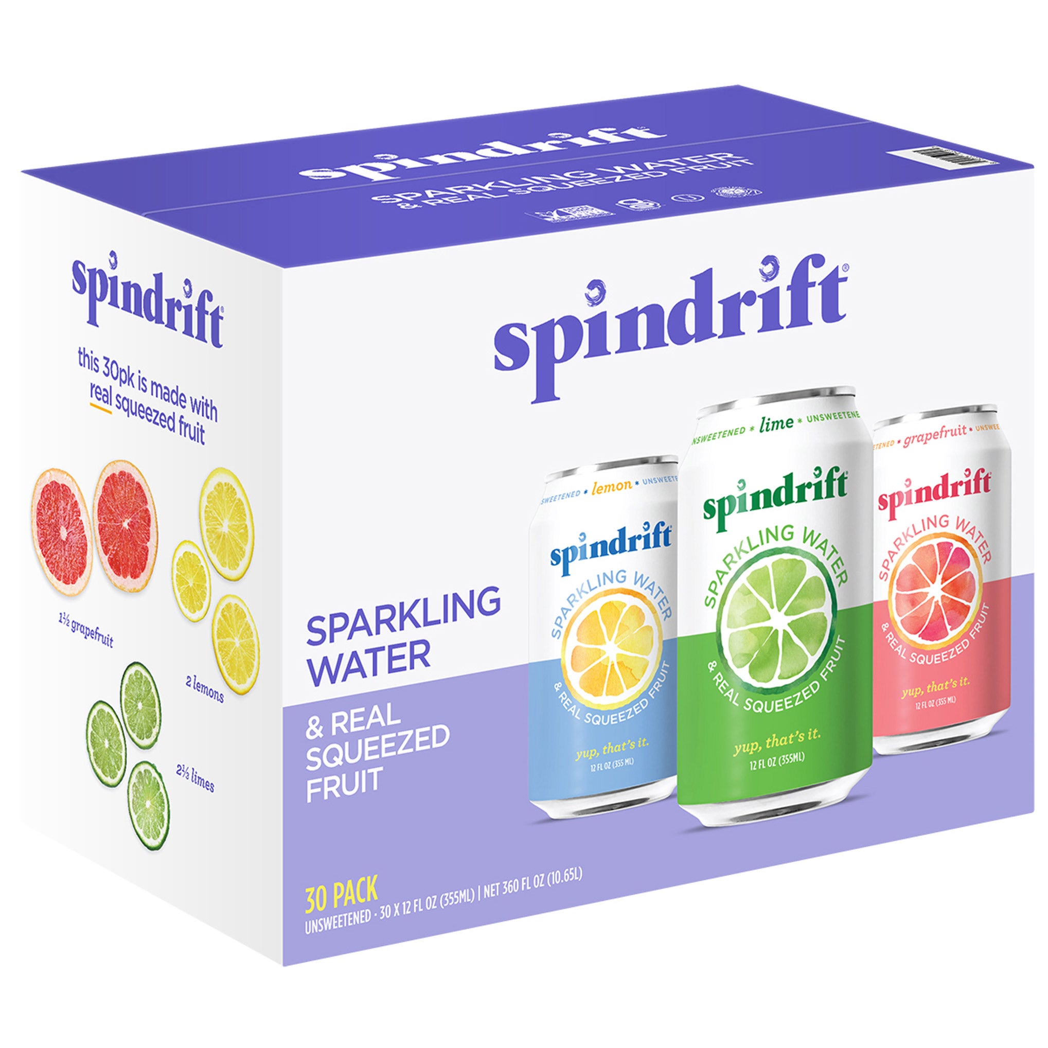 SPINDRIFT SPARKLING WATER 30/12 OUNCE CANS