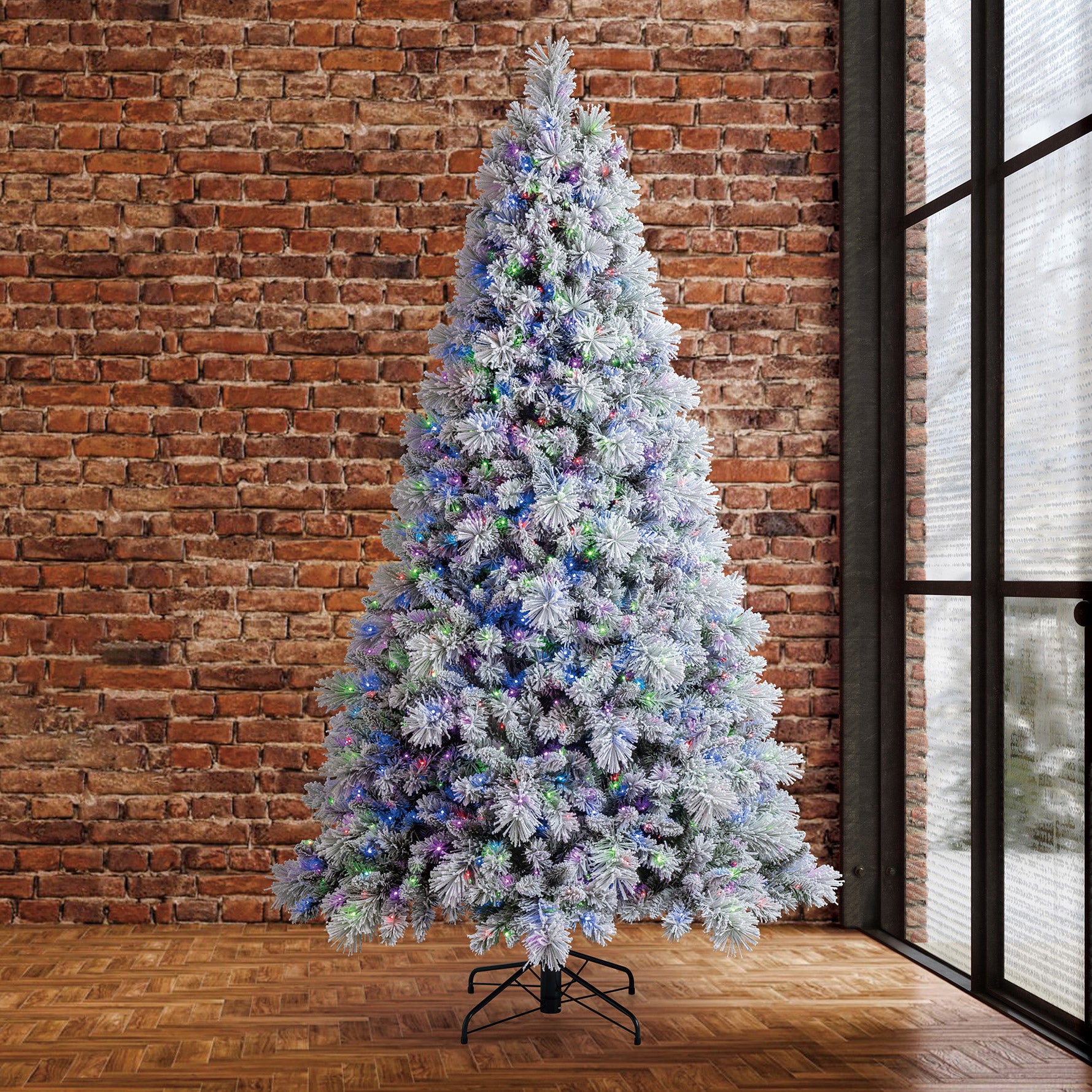 7.5' PRE-LIT FLOCKED MICRO LED WITH TWINKLE CHRISTMAS TREE - Image 1