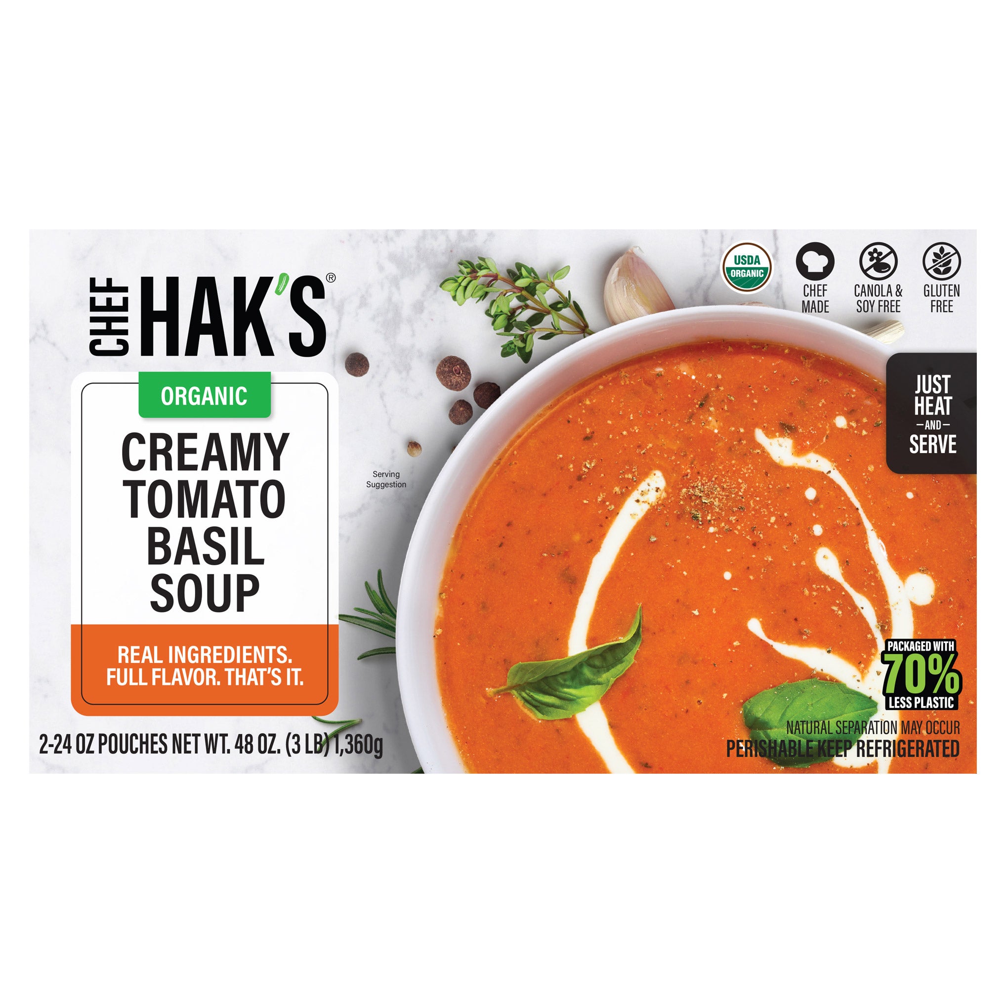 CHEF HAK'S ORG TOMATO BASIL SOUP 48 OZ - Image 1