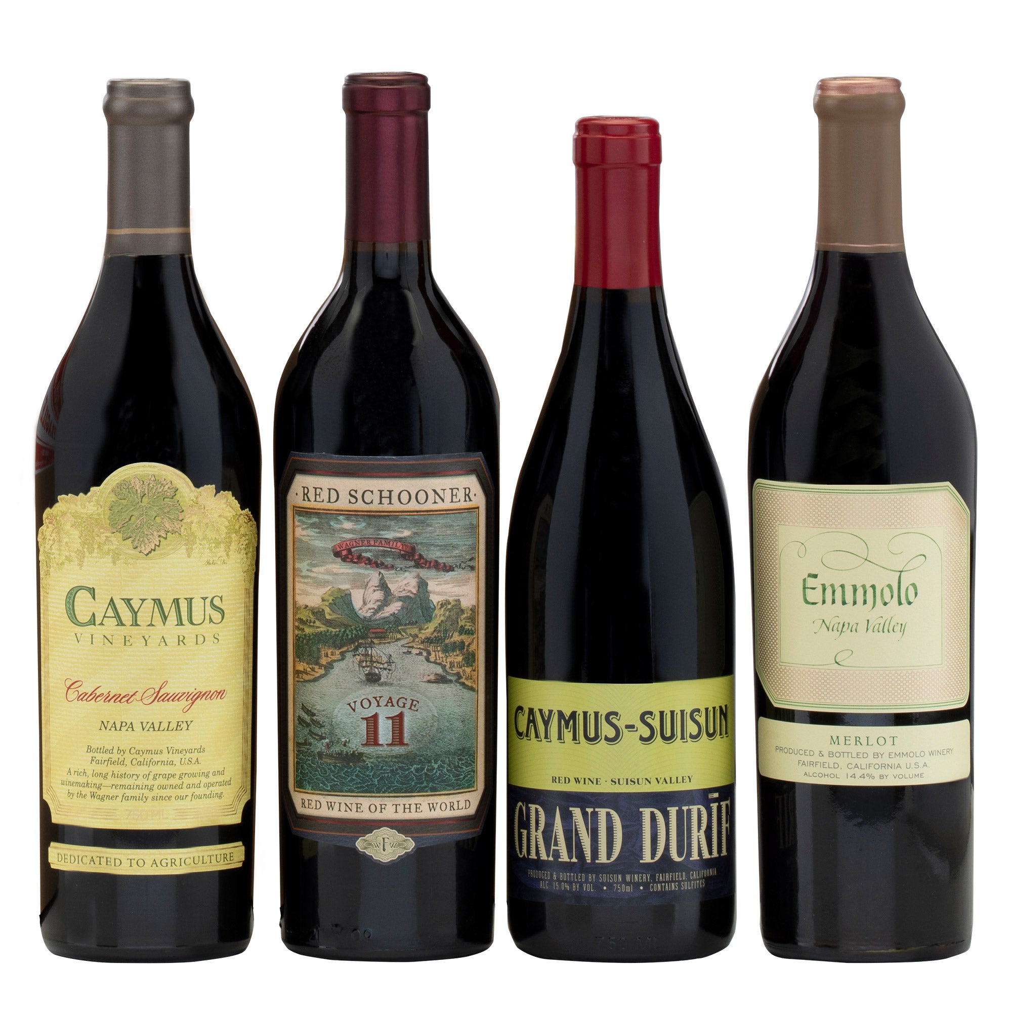 CAYMUS NV CAB,RED SCHOONER MALBEC,CAYMUS PETIT SIRAH, MERLOT