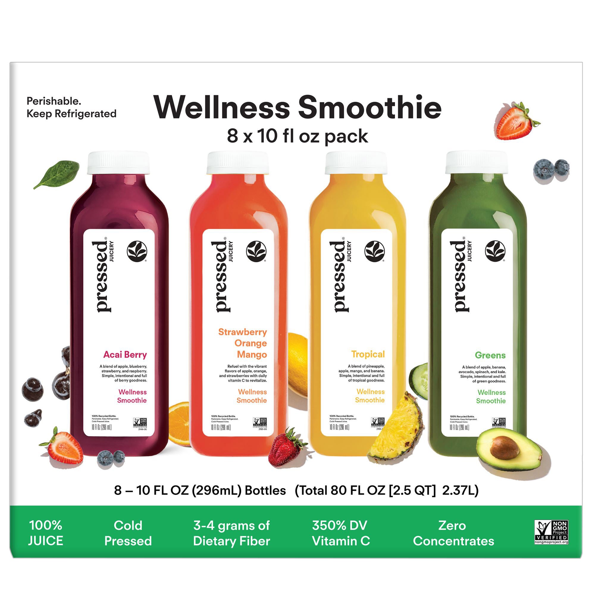 PRESSED JUICERY WELLNESS SMOOTHIES 8/10 OUNCE BOTTLES