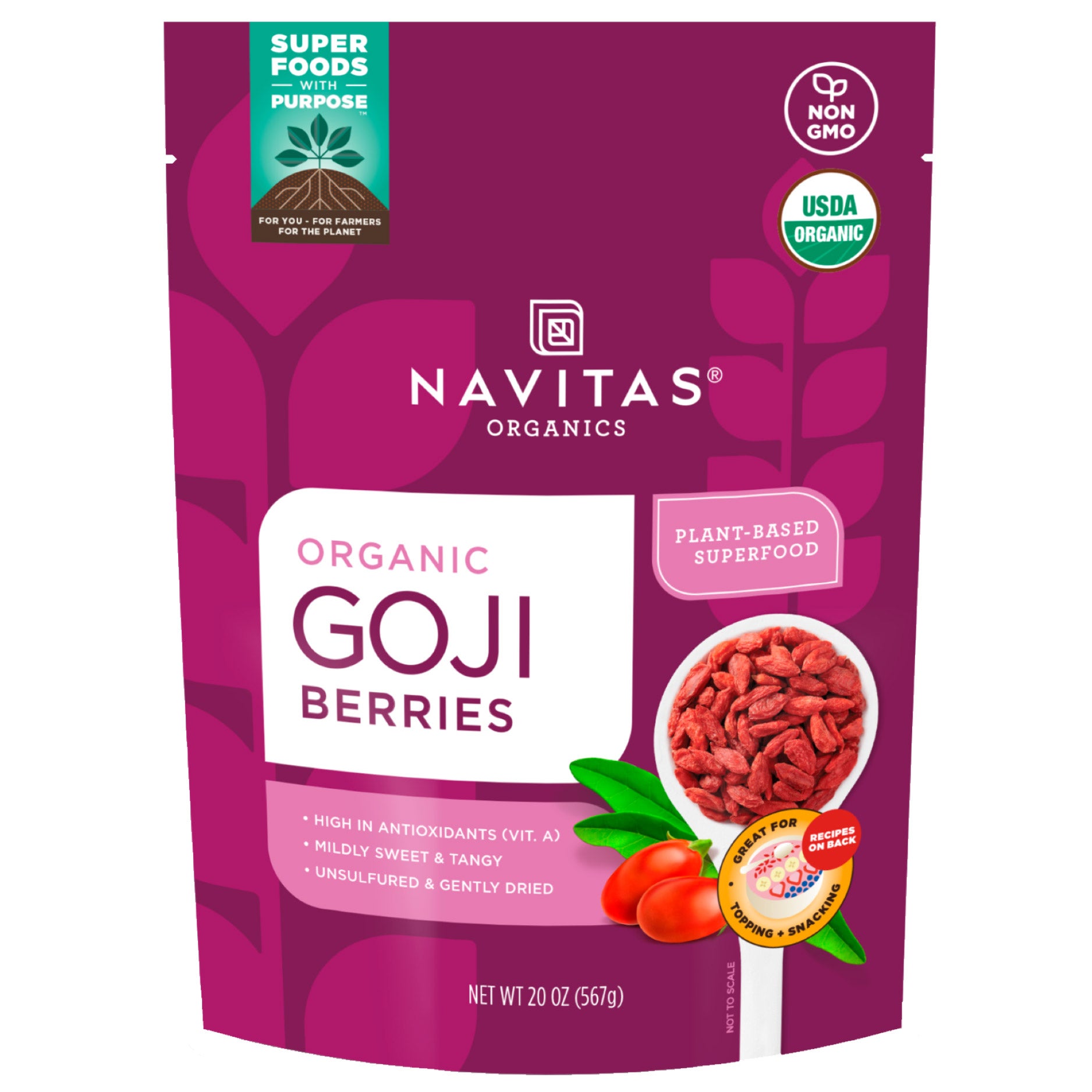 ORGANIC NAVITAS DRIED GOJI BERRIES 20 OUNCES