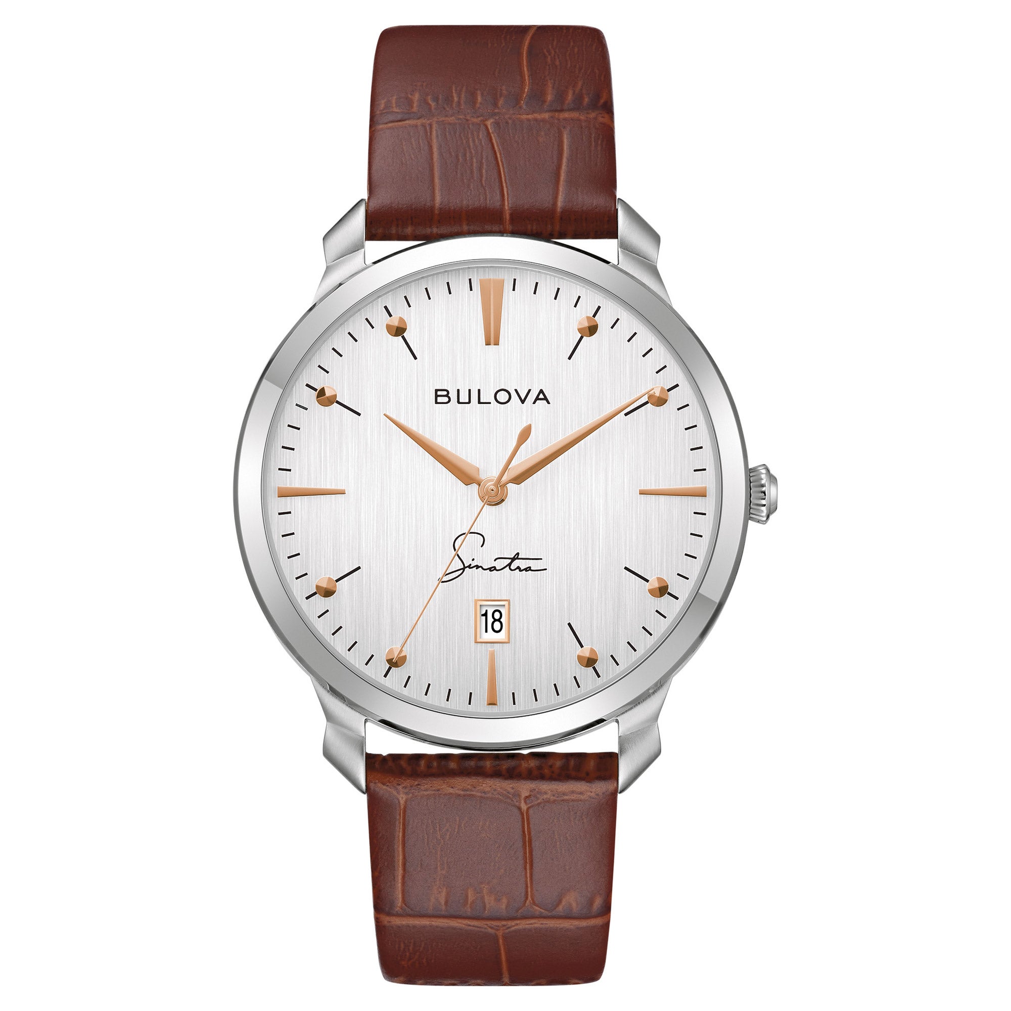 BULOVA FRANK SINATRA BROWN LEATHER STRAP QUARTZ MENS WATCH - Image 1