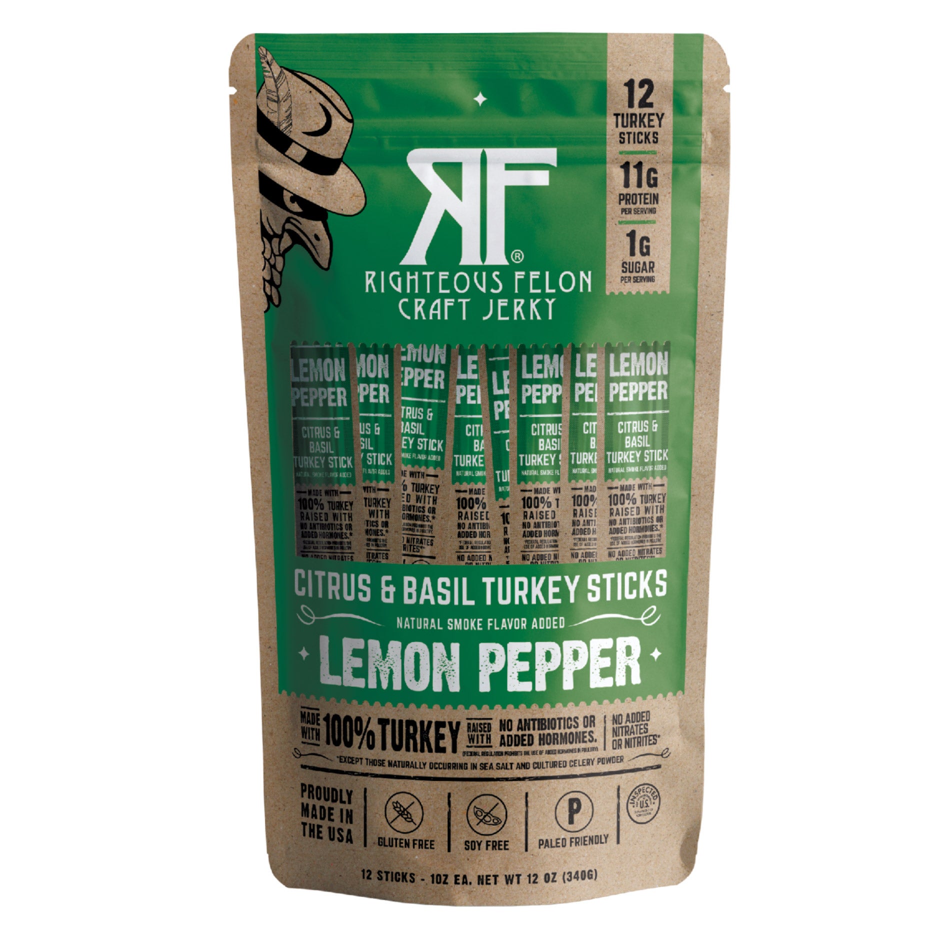 RIGHTEOUS FELON LEMON PEPPER BASIL TURKEY STICK 12/1 OZ