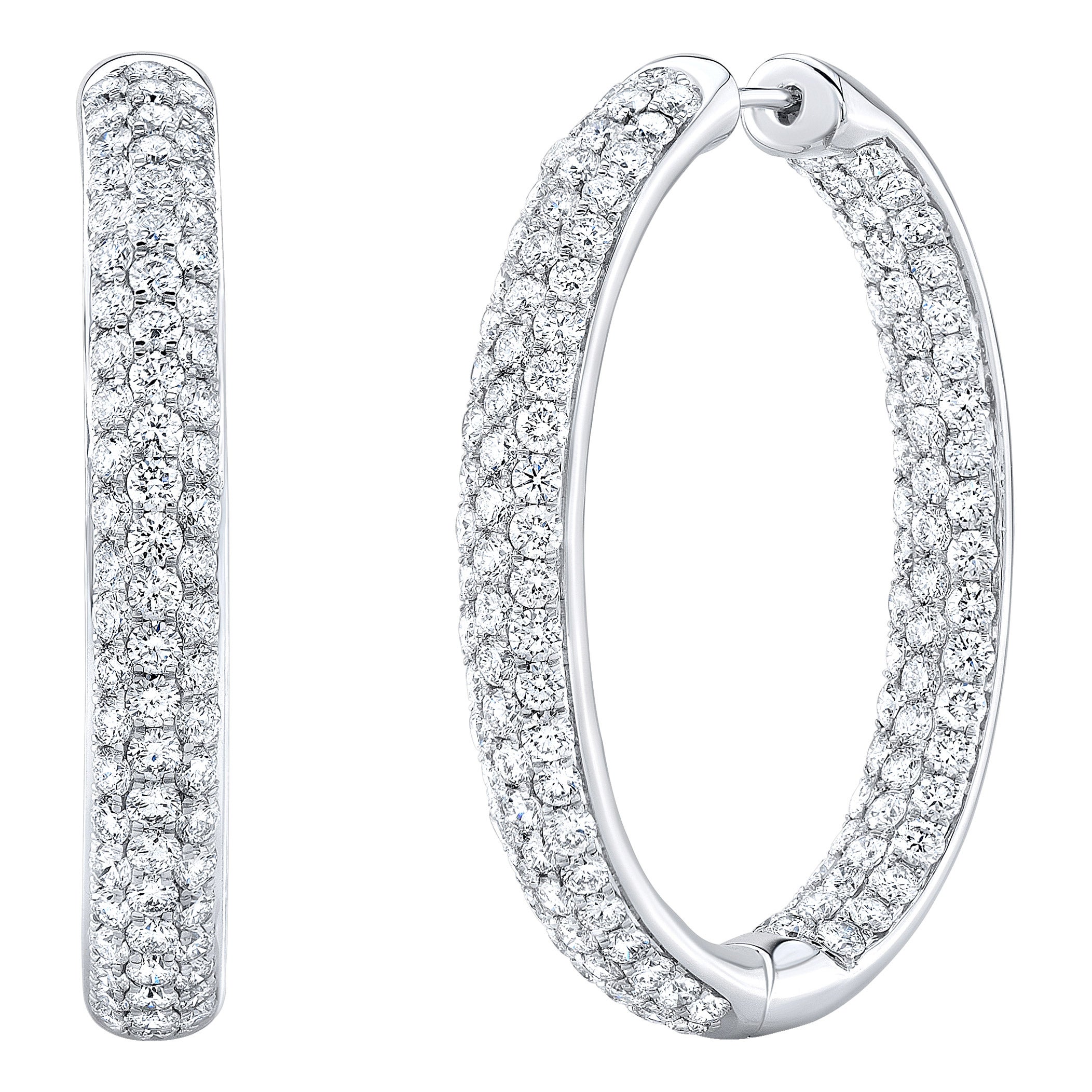 18KT WHITE GOLD VS2 I 8.04CTW ROUND DIAMOND INSIDE OUTSIDE HOOPS - Image 1