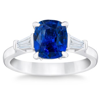1.93CT CUSHION BLUE SAPPHIRE 0.35CTW DIAM 14KT WHITE GOLD RING