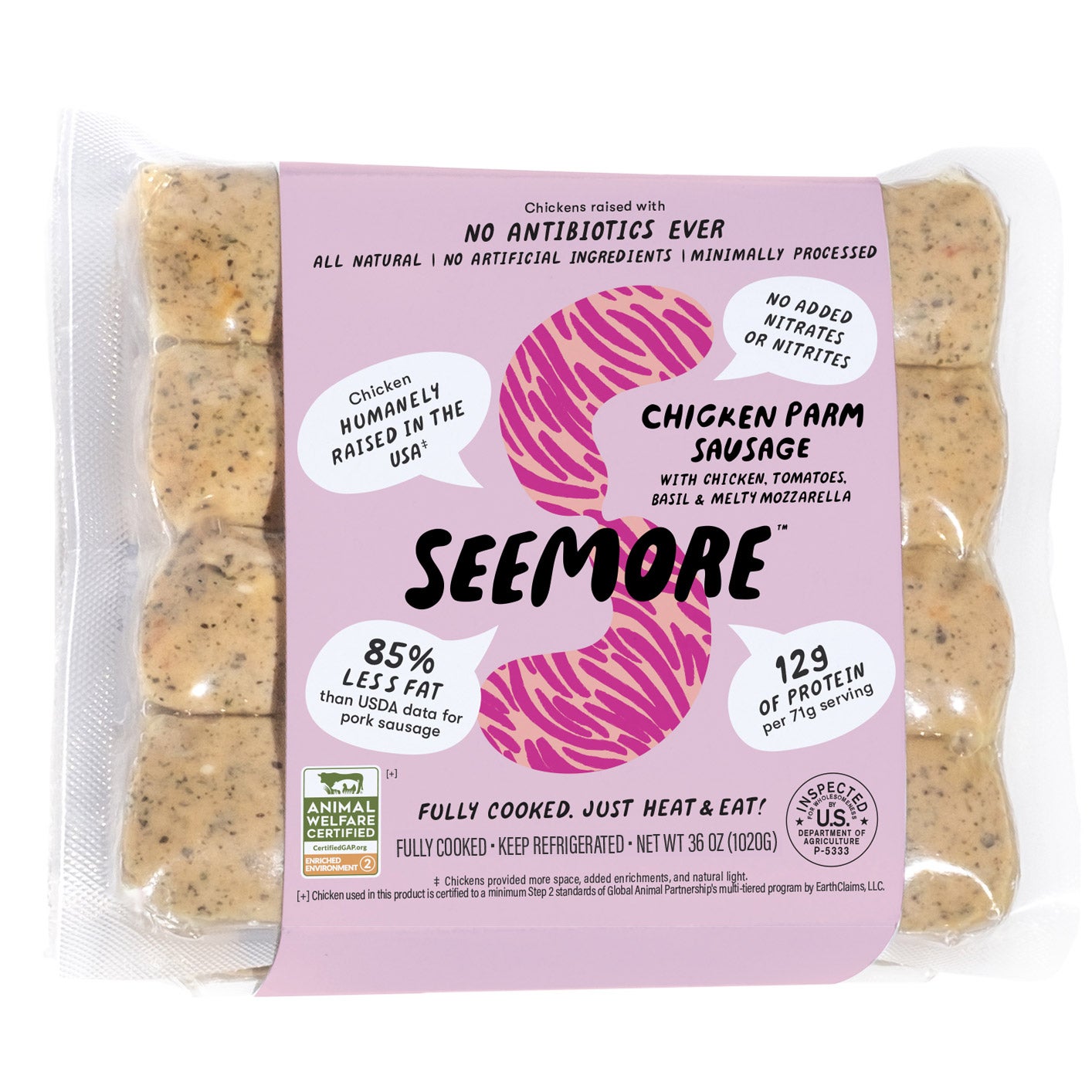 SEEMORE MEATS & VEGGIE CHICKEN PARMESAN SAUSAGE 3/12 OZ - Image 1