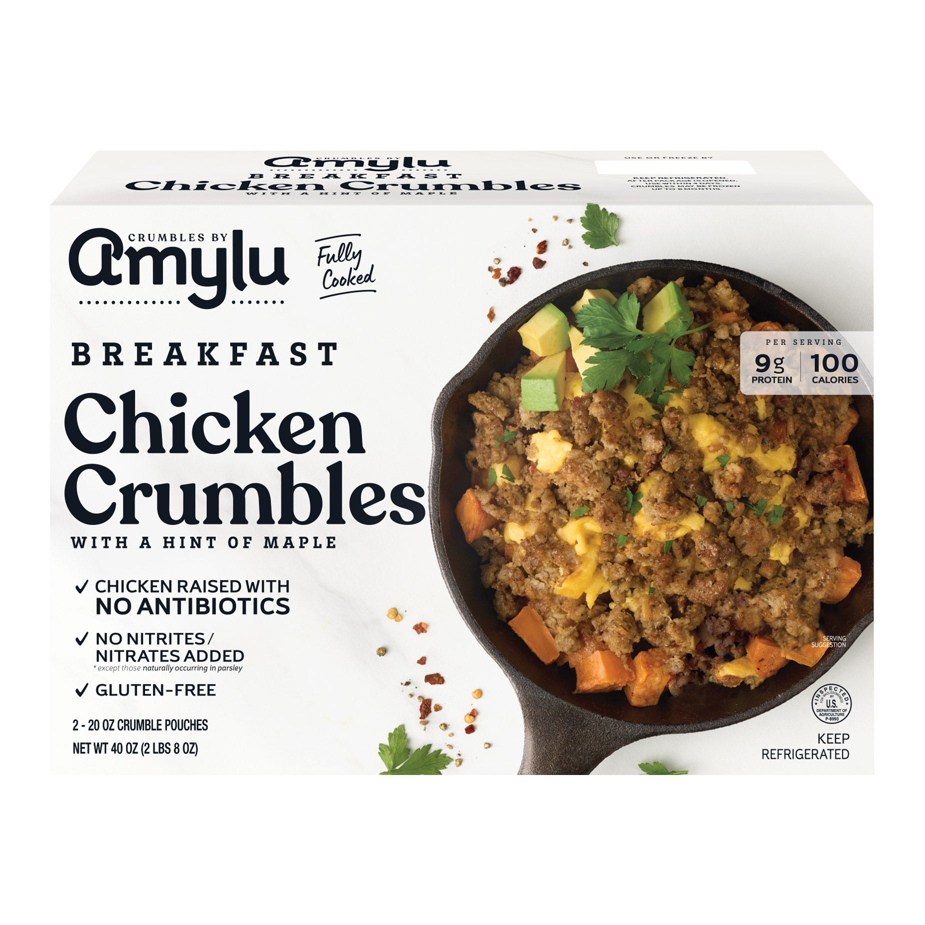 AMYLU ABF BREAKFAST CHICKEN CRUMBLES 40OZ (2.5 LBS)