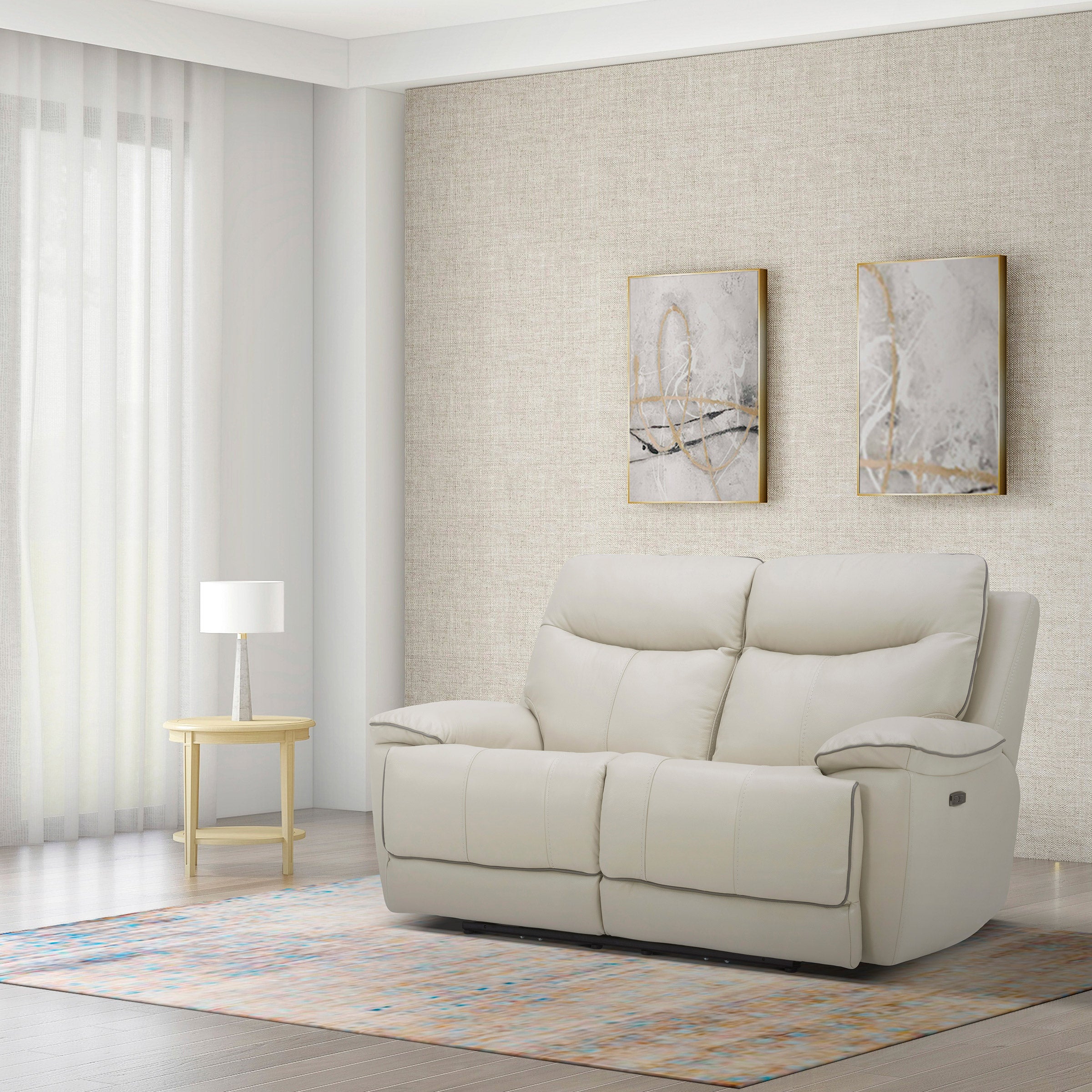 LEATHER POWER RECLINING LOVESEAT WITH POWER HEADRESTS