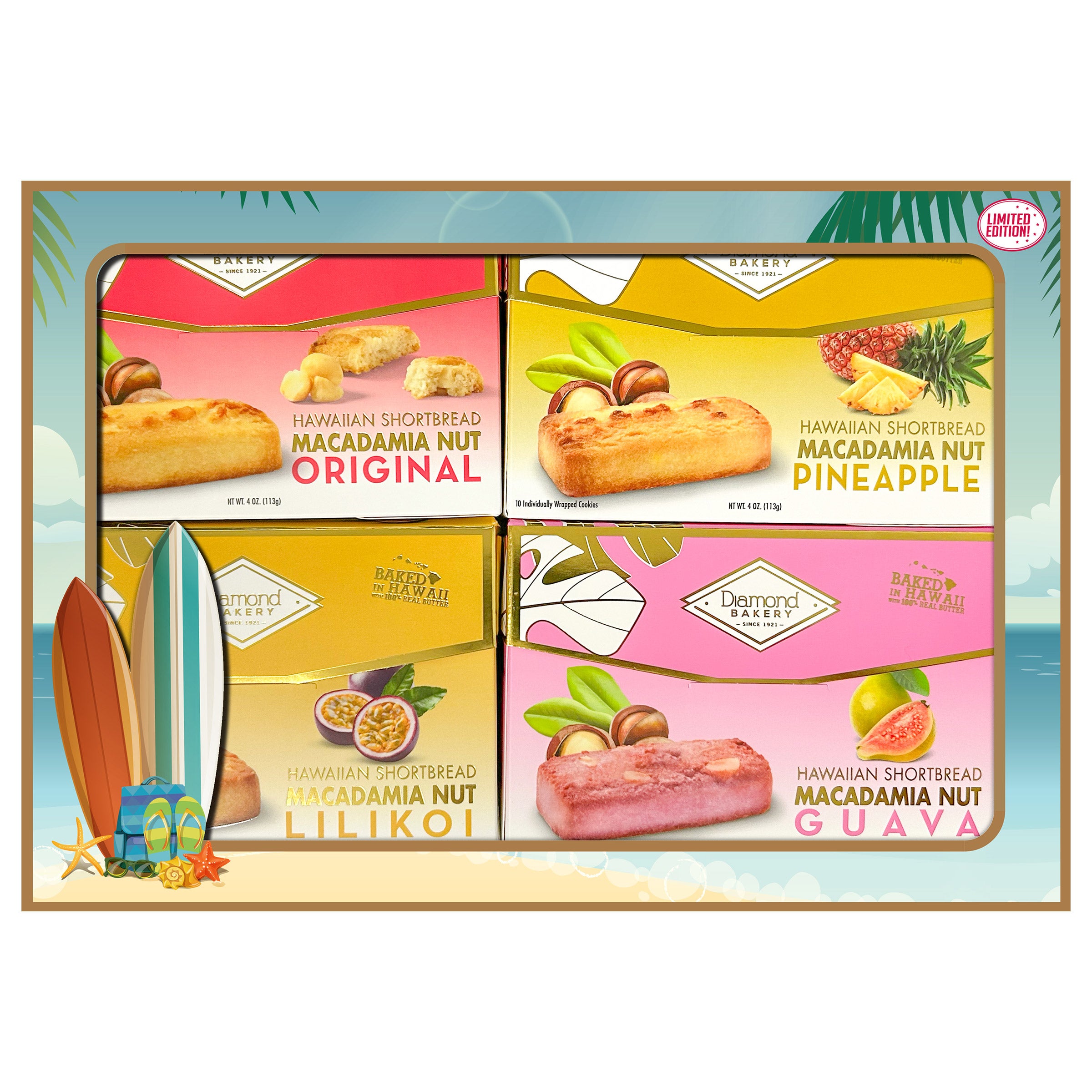 DIAMOND BAKERY MACADAMIA SHORTBREAD 4/4 OZ BOX - Image 1