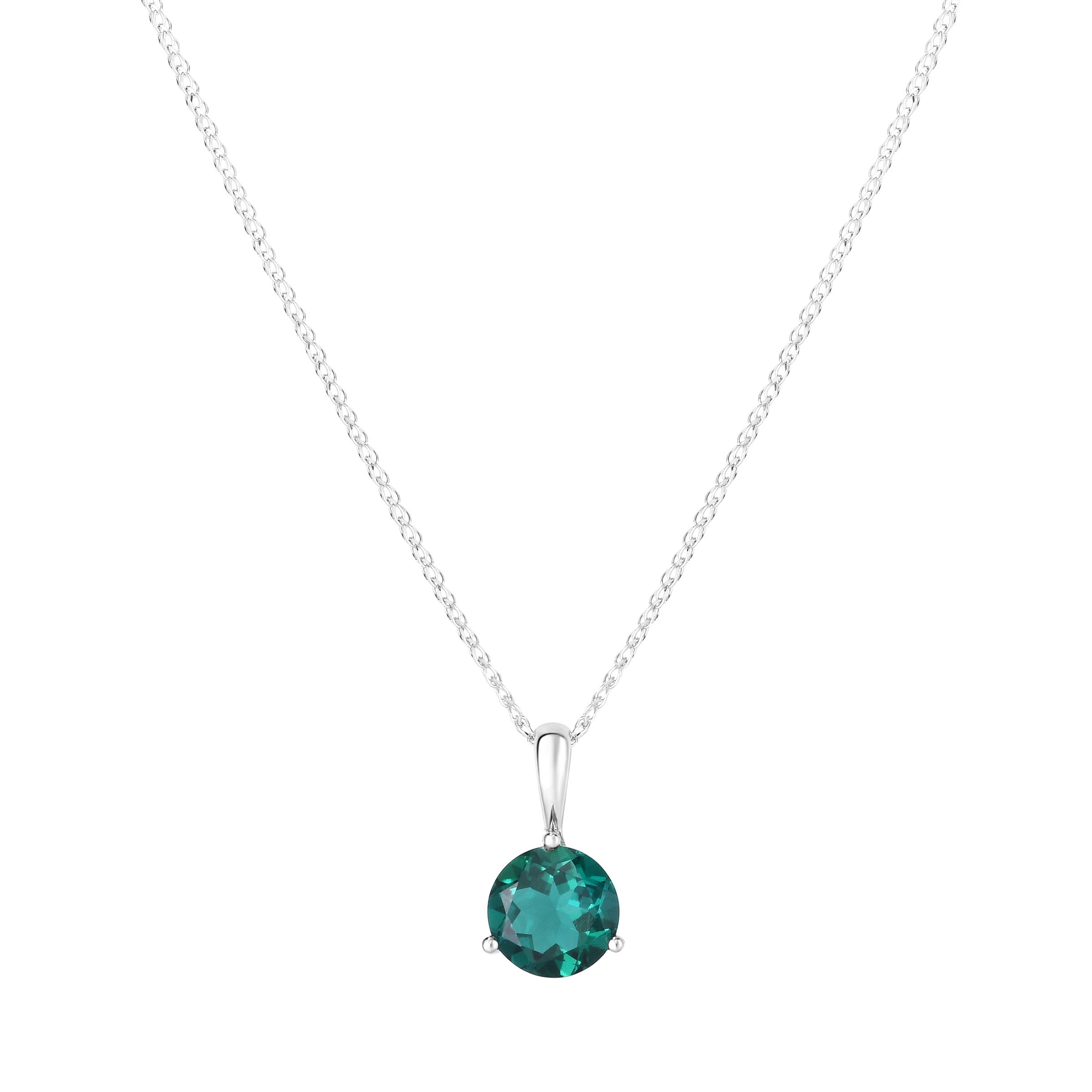 14KT WHITE GOLD LAB CREATED EMERALD NECKLACE 18¨ - Image 1