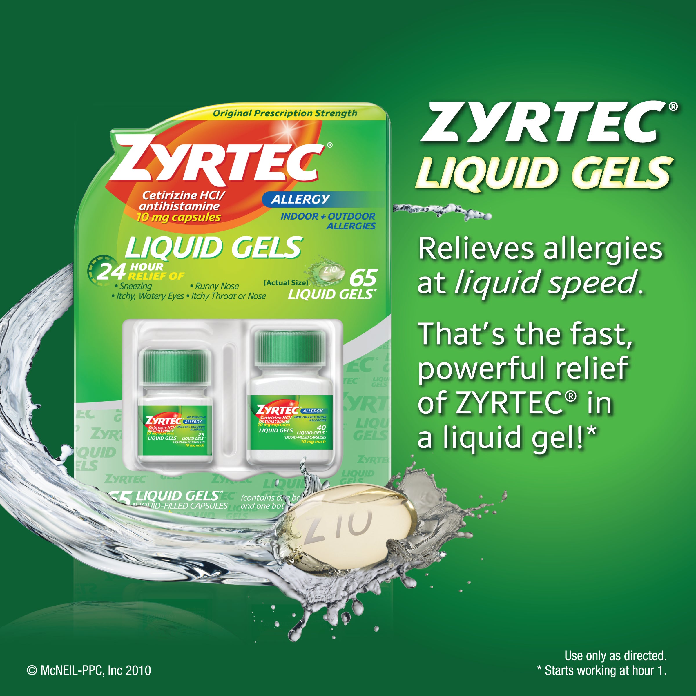 ZYRTEC ALLERGY 10MG LIQUID GELS 65 COUNT - Image 1