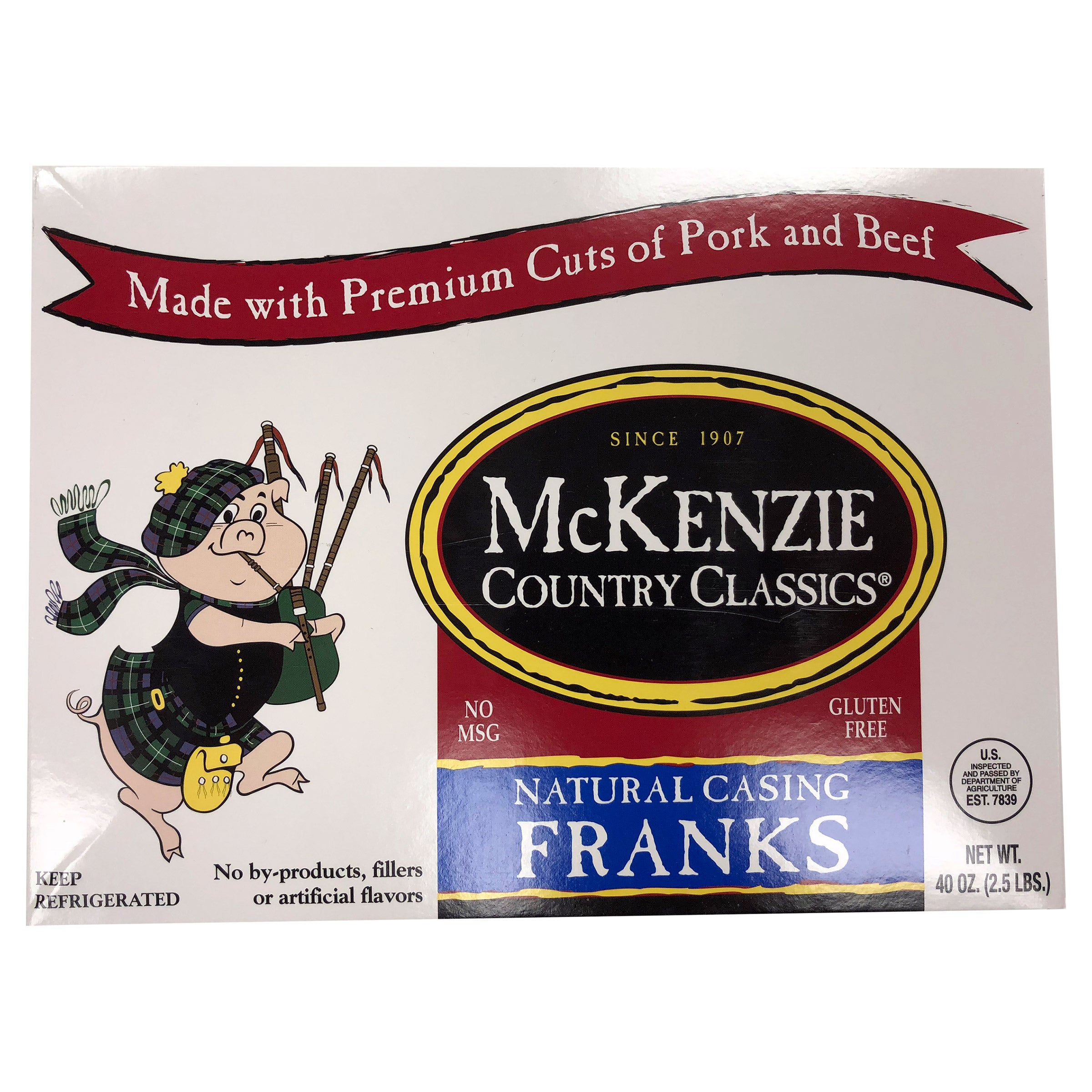 MCKENZIE NATURAL CASING FRANKS 40 OZ (2.5 LBS)