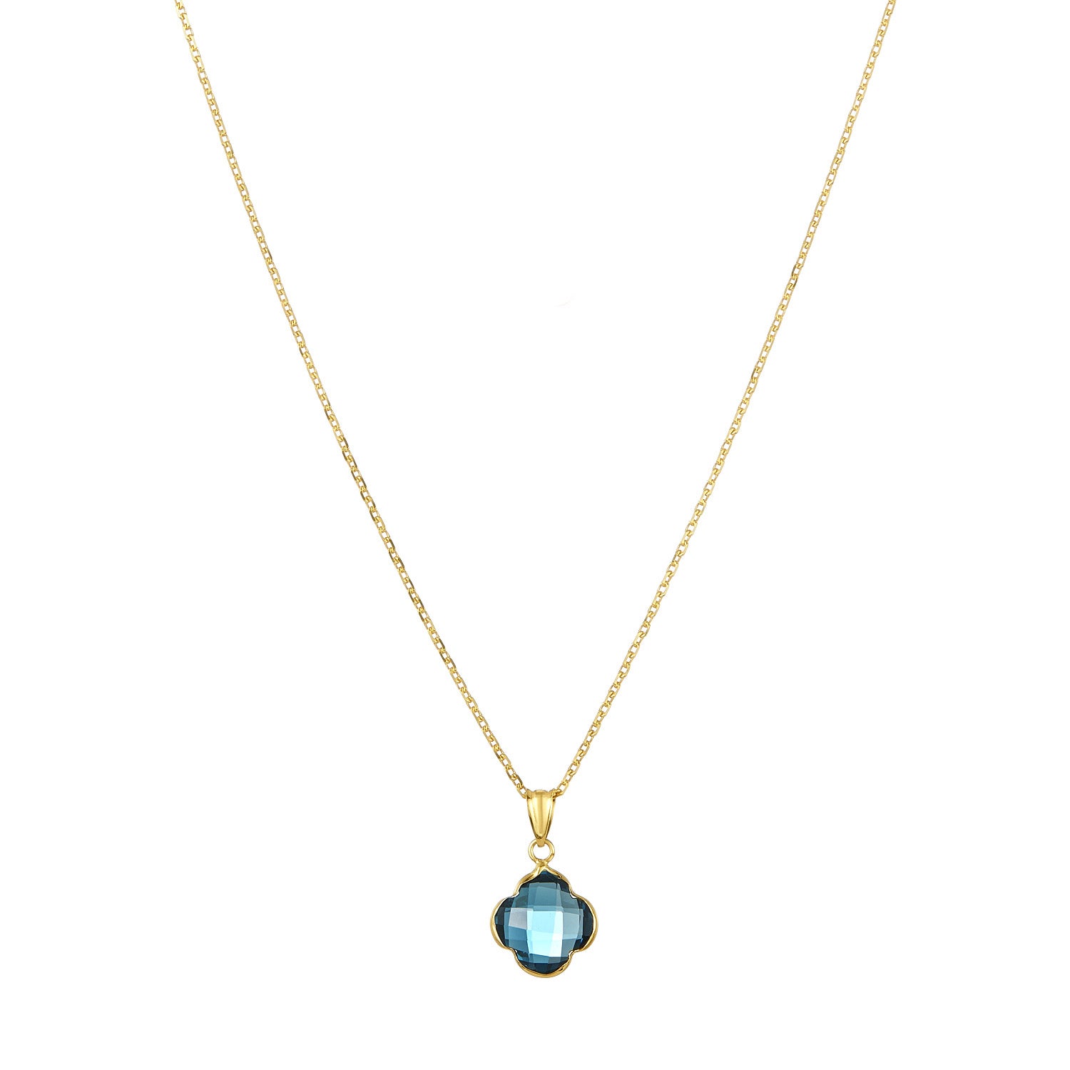 14KT YELLOW GOLD 10MM LONDON BLUE TOPAZ PETAL FLOWER NECKLACE