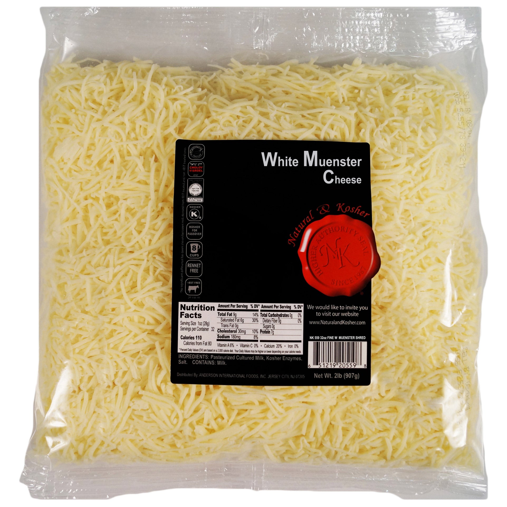 NATURAL & KOSHER SHREDDED MUENSTER 32 OZ (2 LBS)