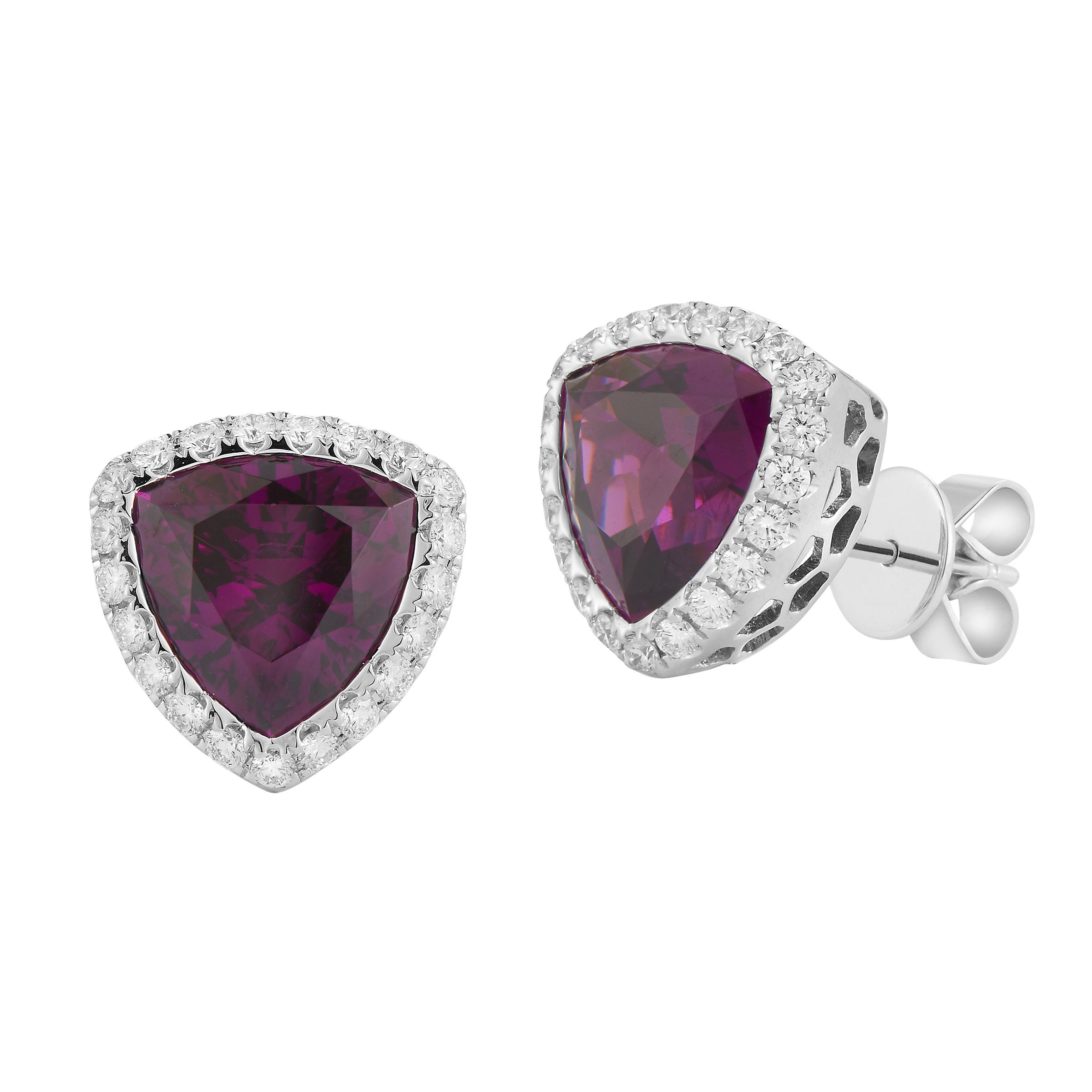 10.32CTW TRILLION CUT RHODOLITE GARNET AND 1.12CTW 18KT EARRINGS