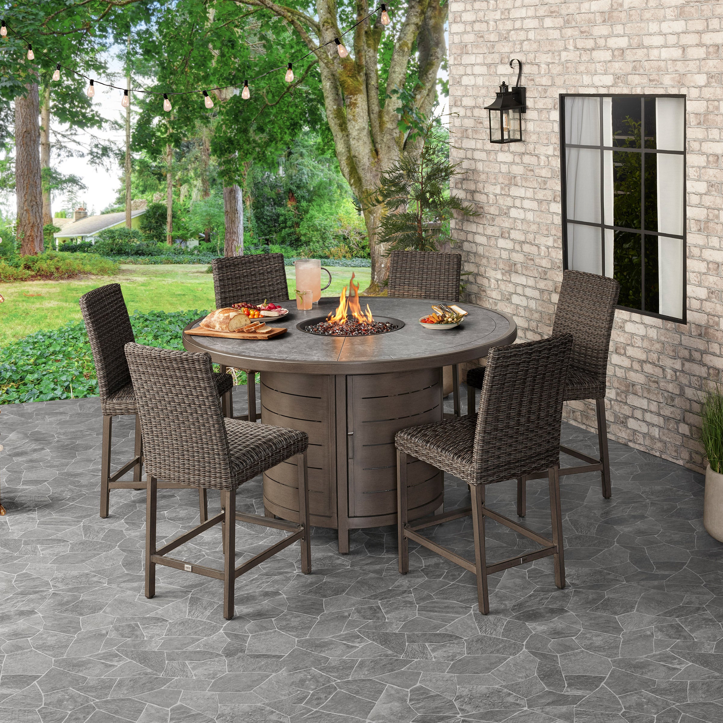 AGIO MCKINNON 7PC HIGH DINING SET WITH FIRE TABLE - Image 1