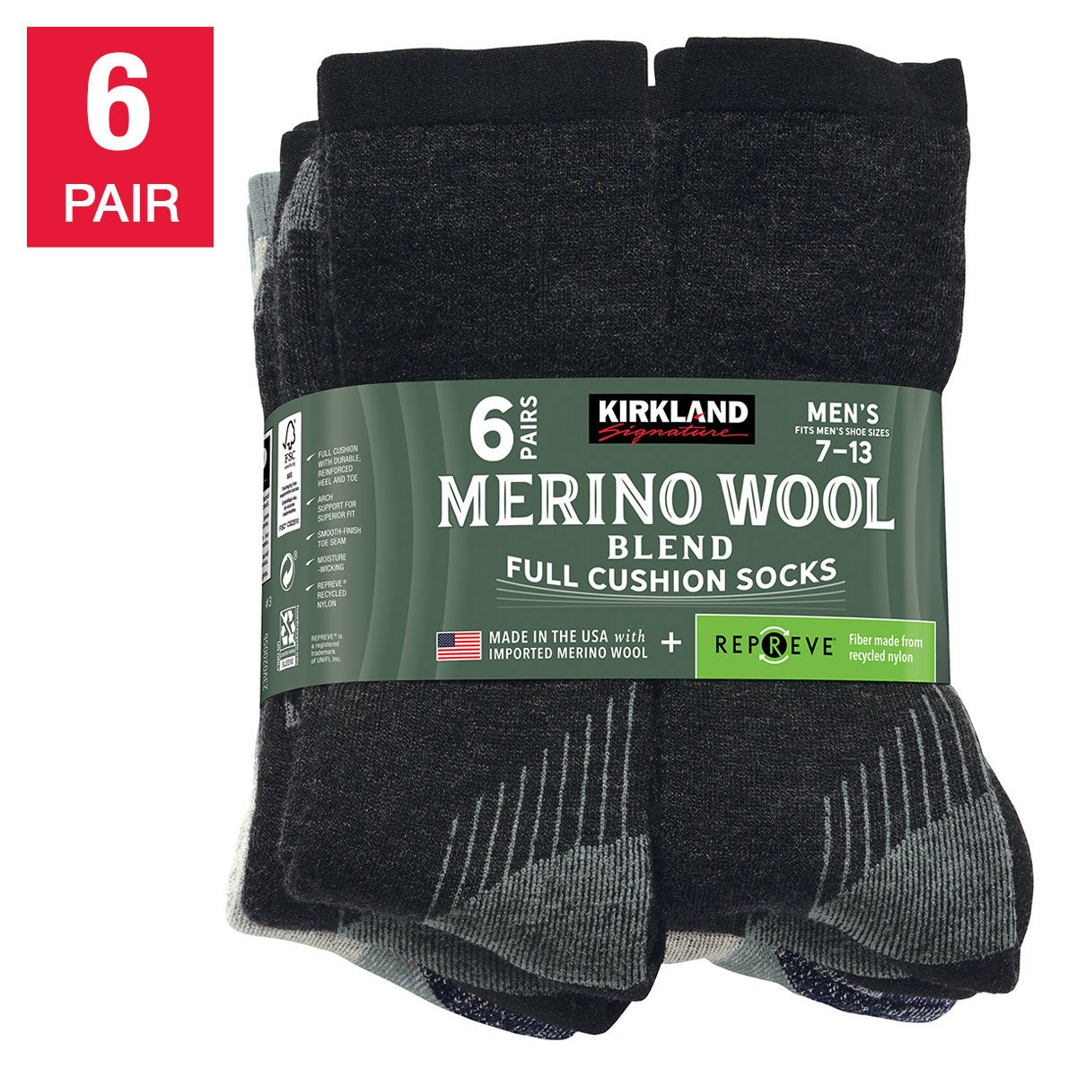 KIRKLAND SIGNATURE MEN'S WOOL BLEND SOCK 4PR