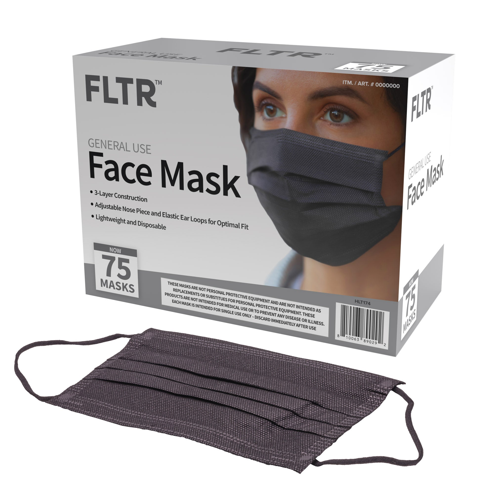 FLTR GENERAL USE MASK 75CT BLACK - Image 1
